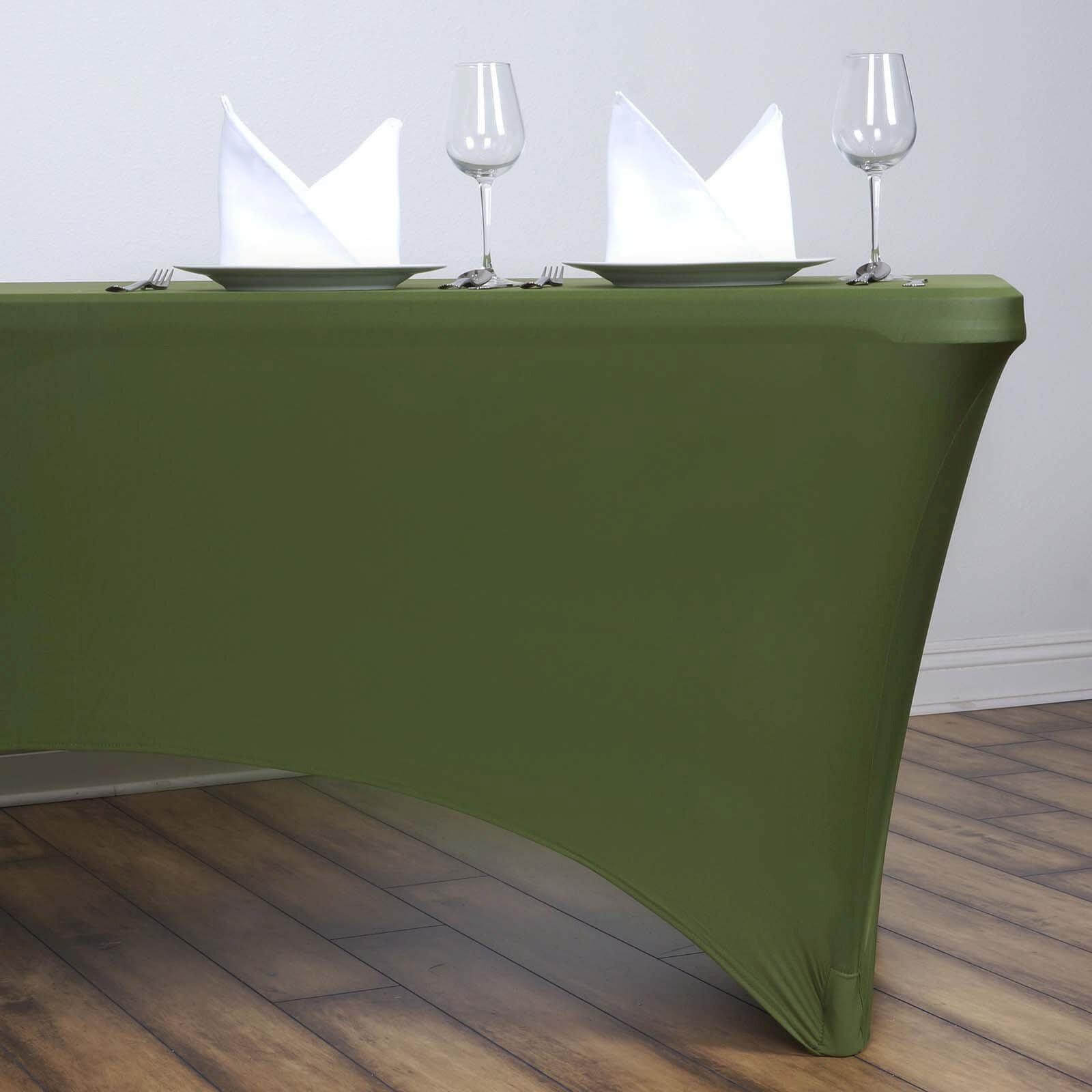 Stretch Spandex 6ft Rectangle Tablecloth Olive Green - Durable Form-Fitting Table Cover for Events & Presentations