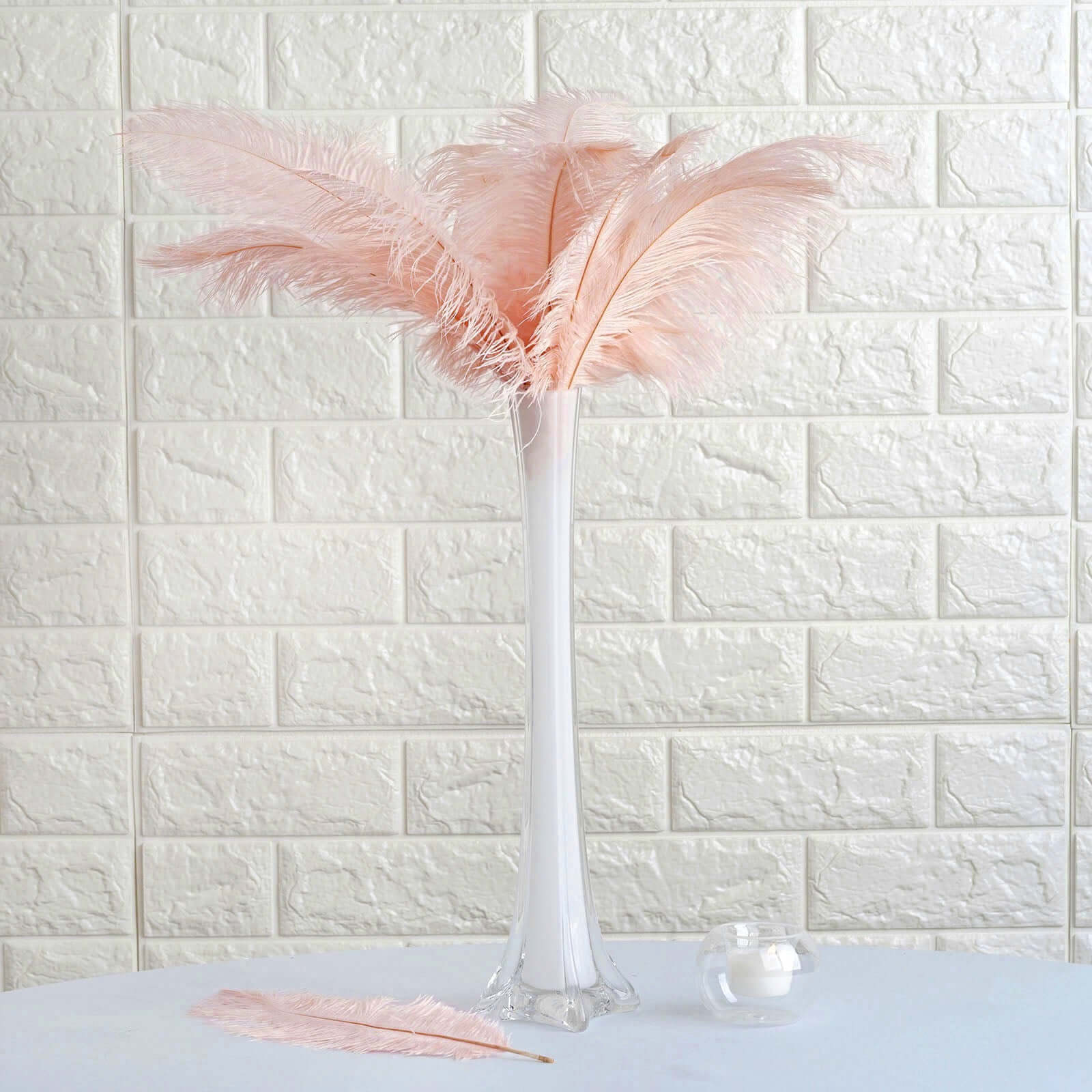 12 Pack 13"-15" Rose Gold Natural Plume Real Ostrich Feathers, DIY Centerpiece Fillers