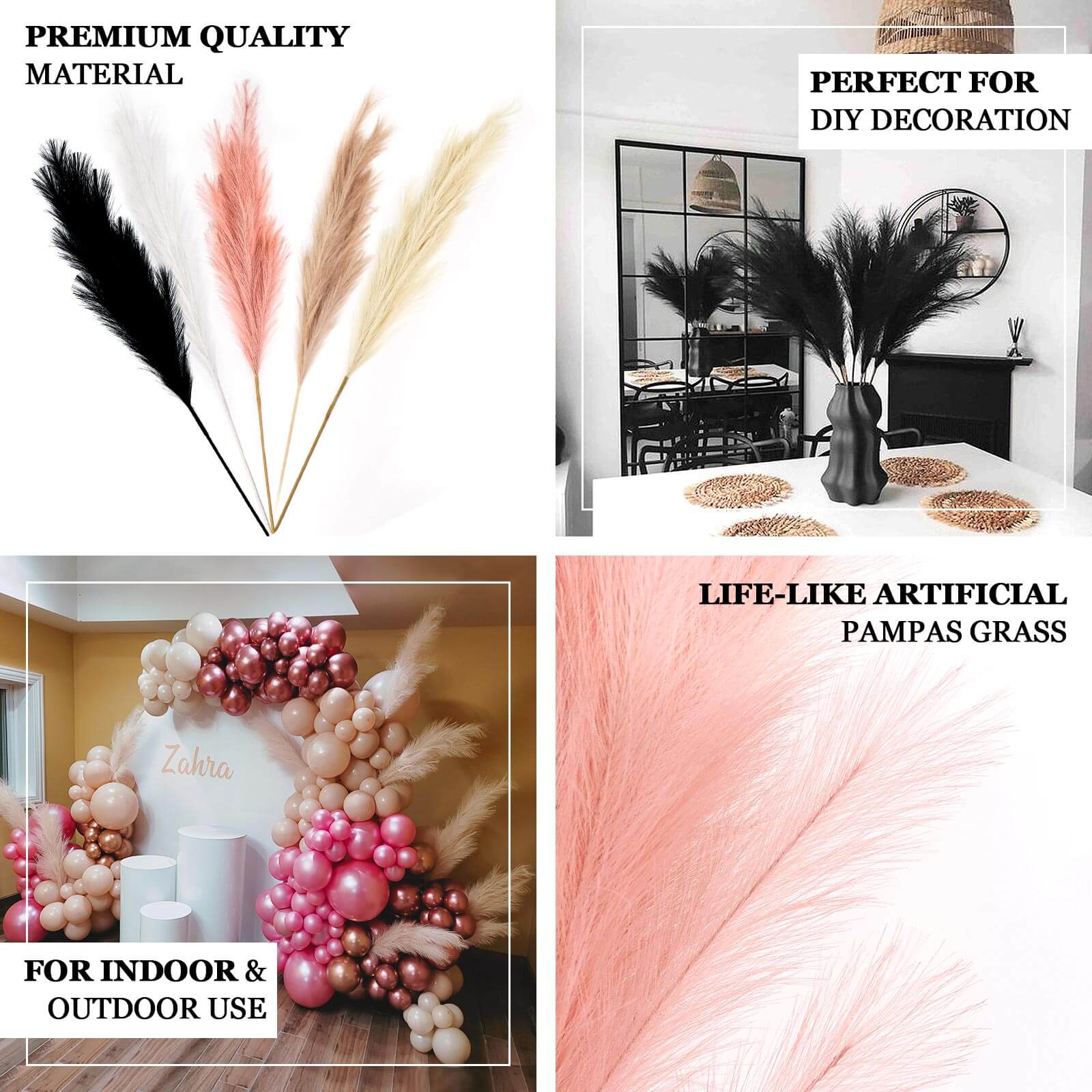 3 Stems Artificial Pampas Grass Decor Dusty Rose - Soft Realistic Faux Ornamental Grass Branches for Rustic Boho Chic Backdrops Floral Styling & Vase Displays 44"