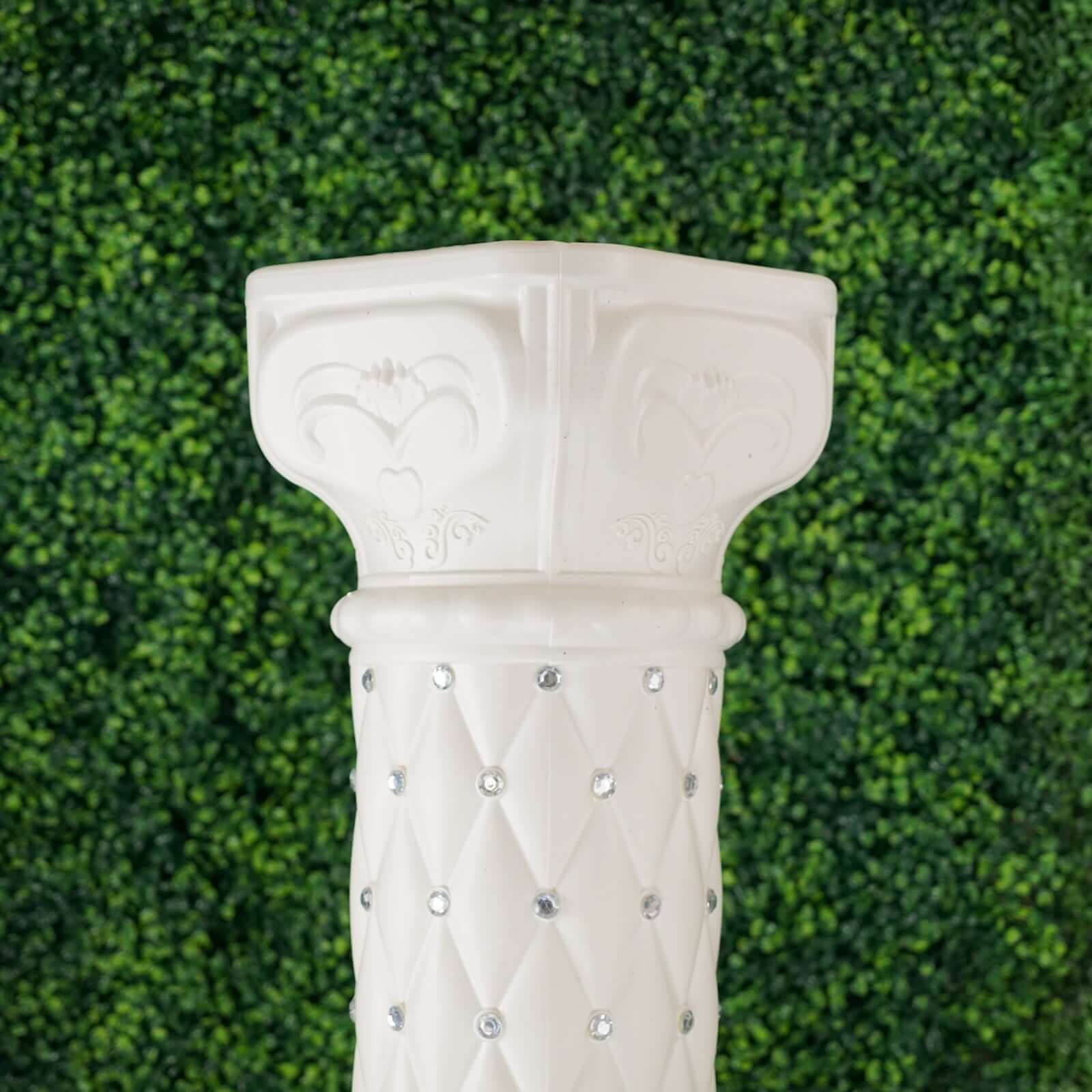 2 Pack White Crystal Beaded Pedestal Stand French Inspired Pillar With 10mm Crystal Studs - 25" Tall PVC