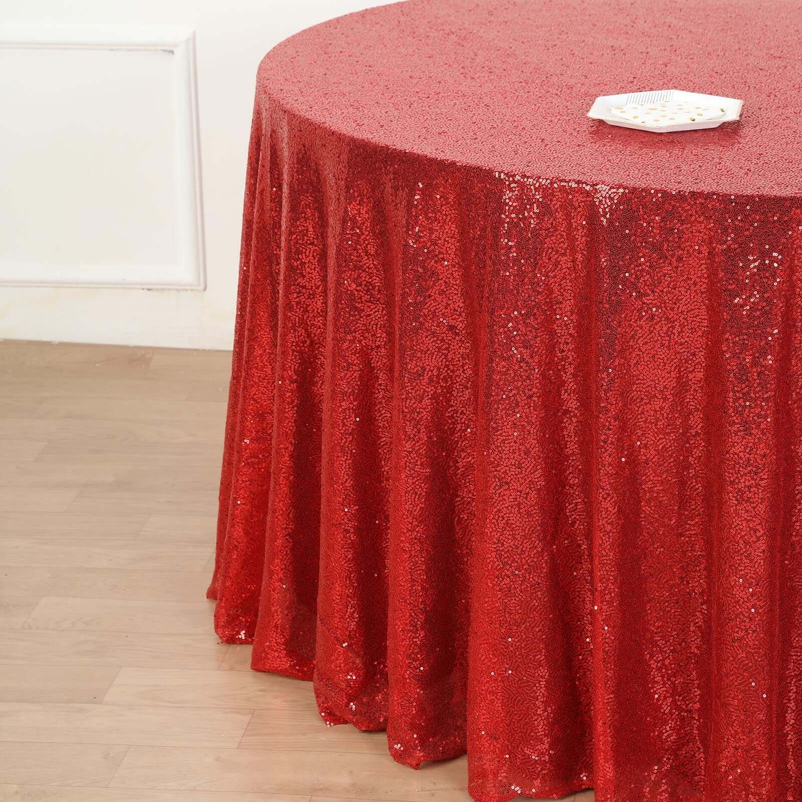 Sequin 132" Round Tablecloth Red - Seamless Dazzling Table Cover