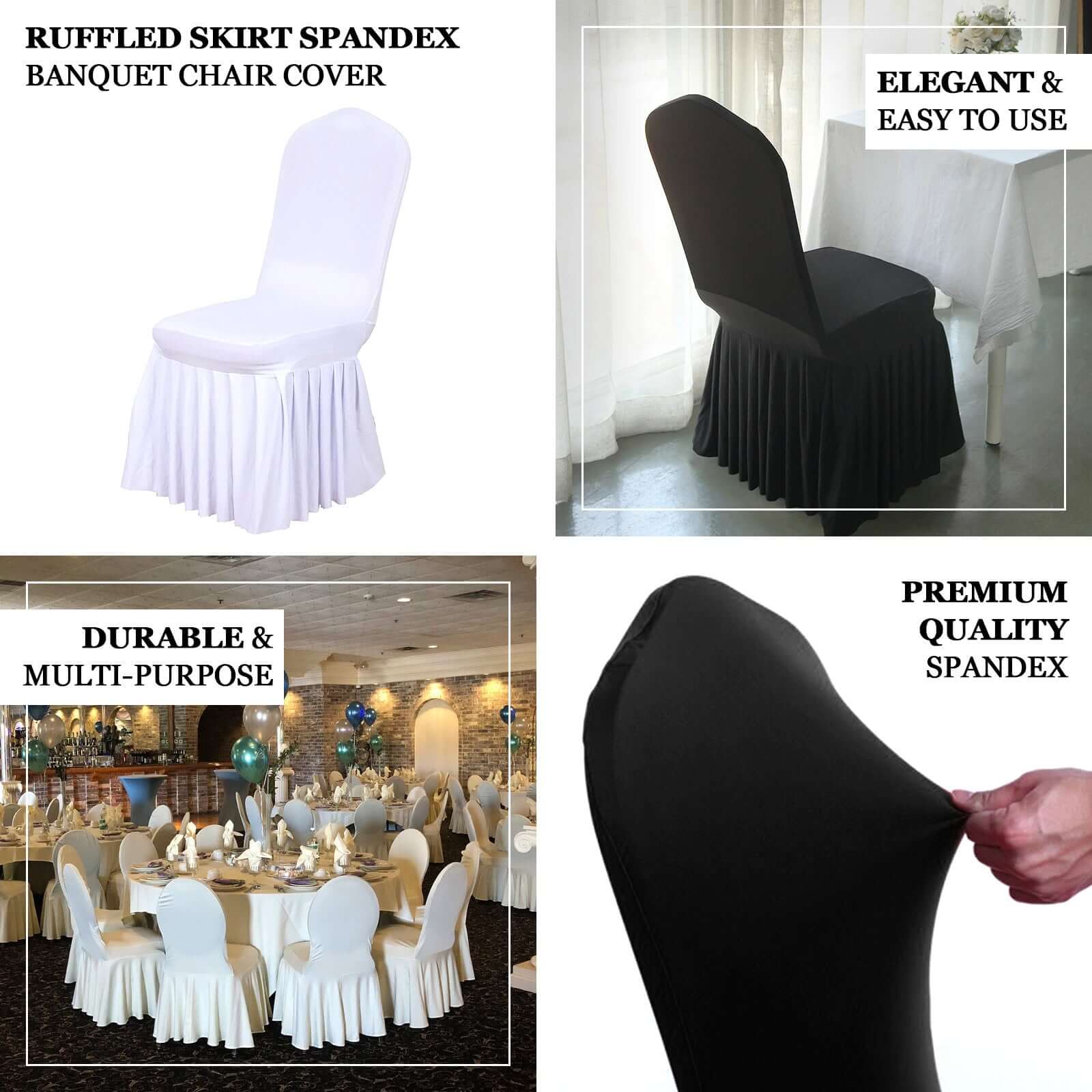 Spandex Chair Cover with Ruffle Pleated Skirt for Banquet Chairs Red - 1-Piece Stretch Fitted Slipcover