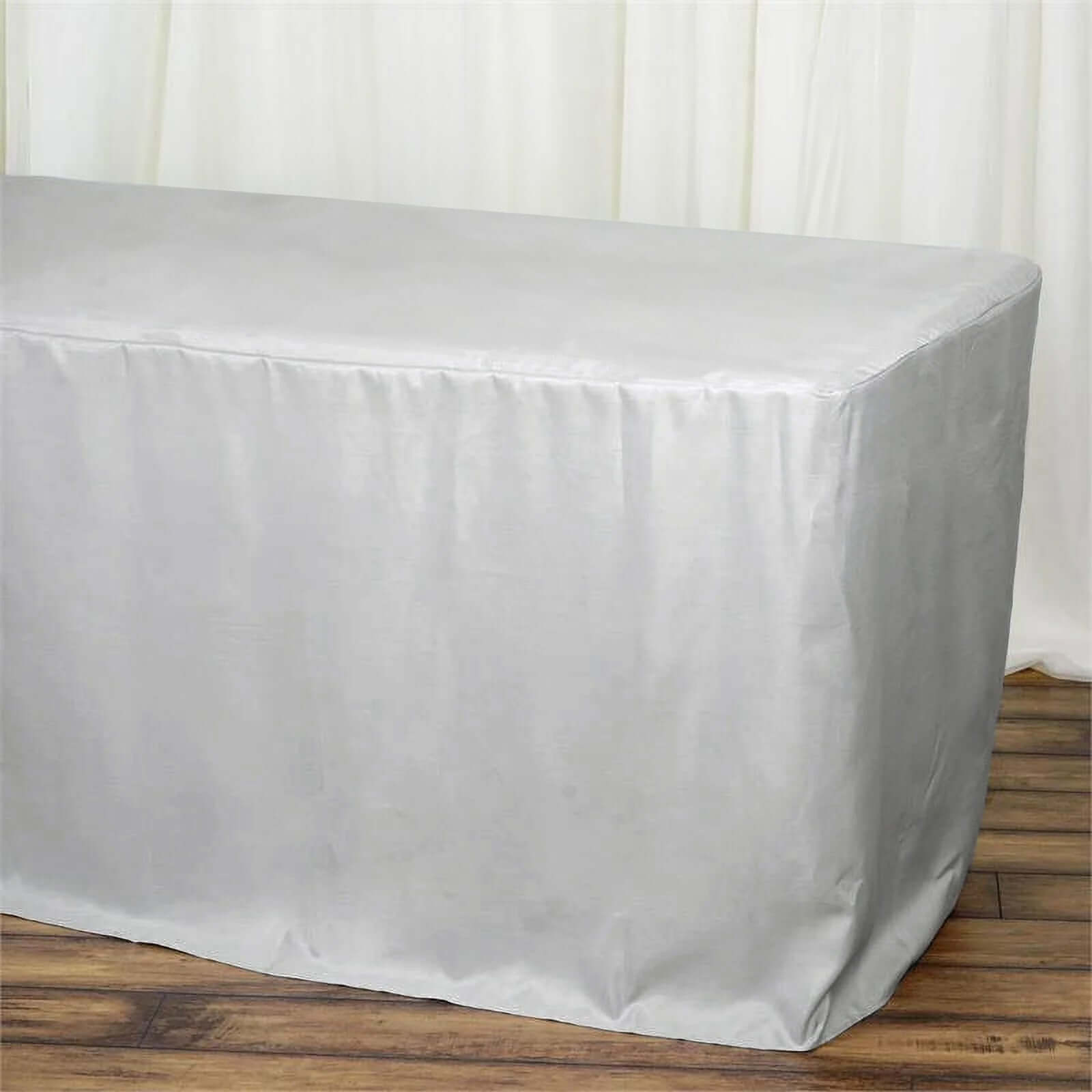 Fitted Polyester 72"x30" Rectangle Tablecloth Silver - Durable and Easy to Maintain Table Cover