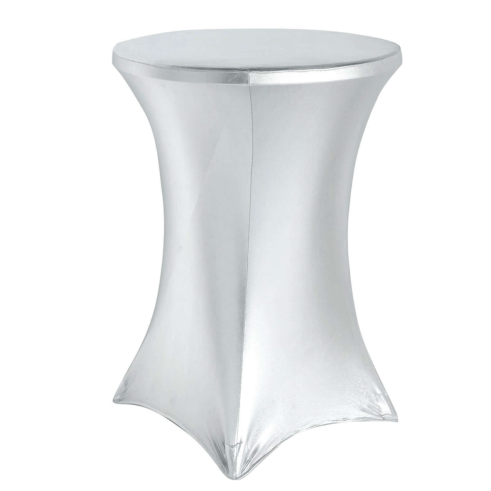 Metallic Spandex 32" Fitted Round Cocktail Table Cover Silver Highboy Tablecloth - Stretch Fit & Water-Resistant