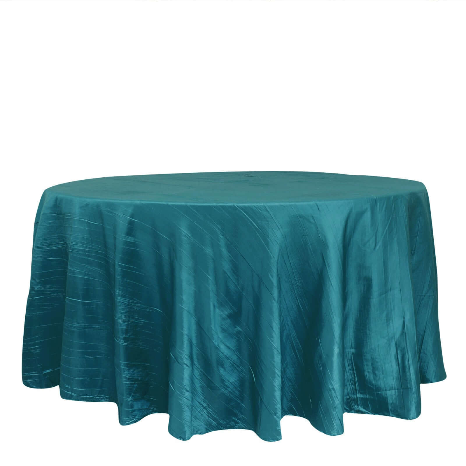 Taffeta 120" Round Tablecloth Peacock Teal - Seamless Accordion Crinkle Table Cover