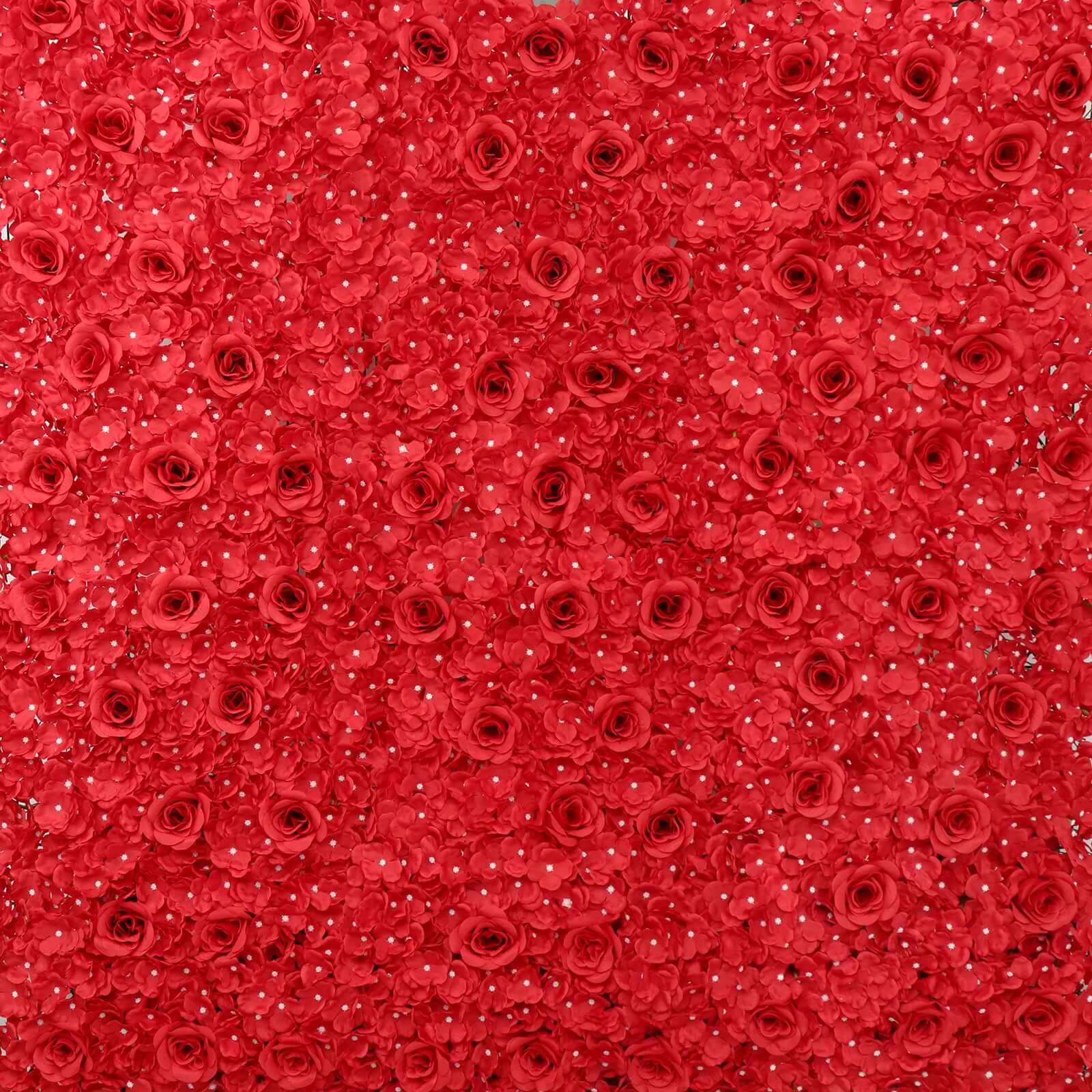 11 Sq ft. Red 3D Silk Rose and Hydrangea Flower Wall Mat Backdrop - 4 Artificial Panels