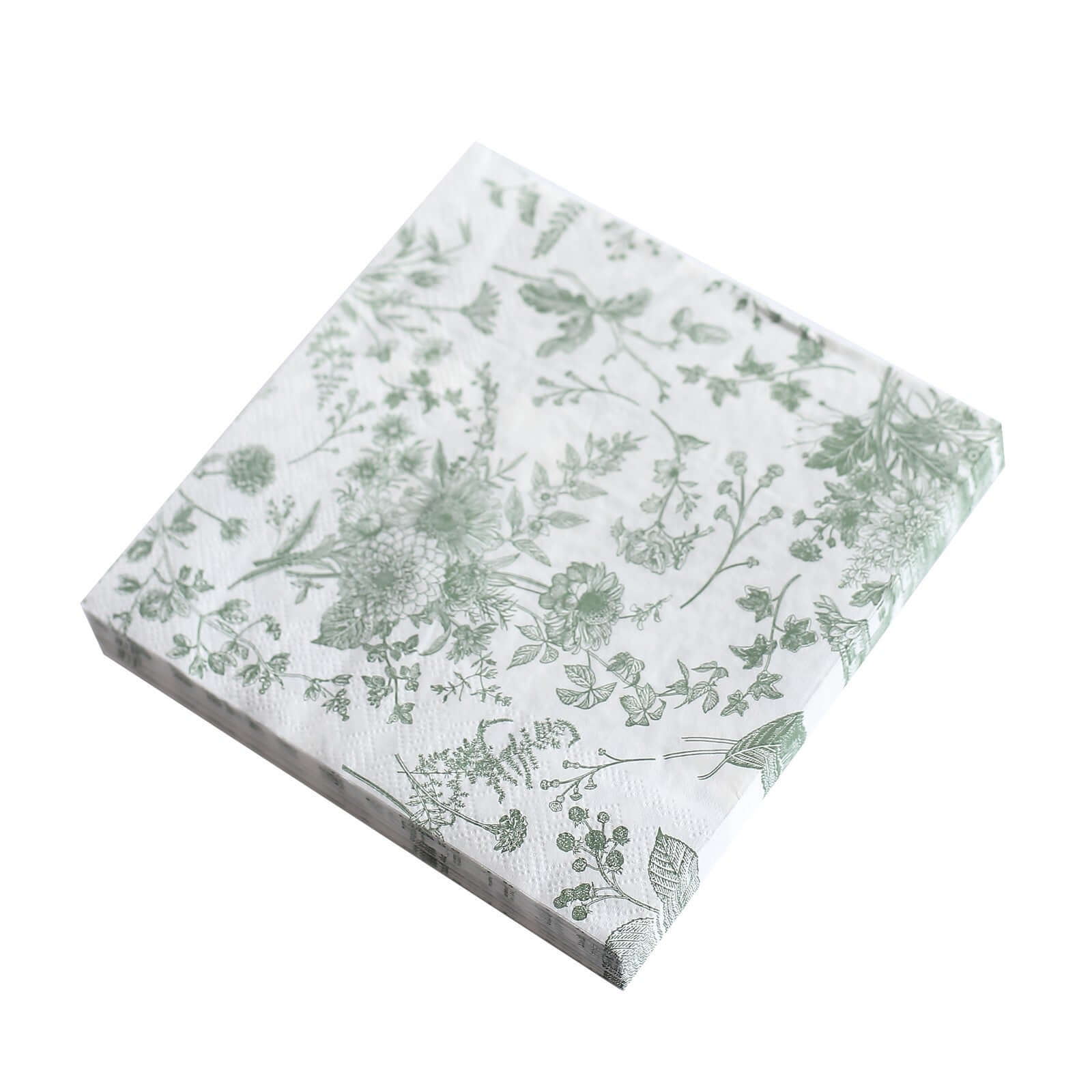 20-Pack Paper Cocktail Napkins with French Toile Print White/Sage Green - Disposable 2 Ply Beverage Napkins for Events 5"x5"