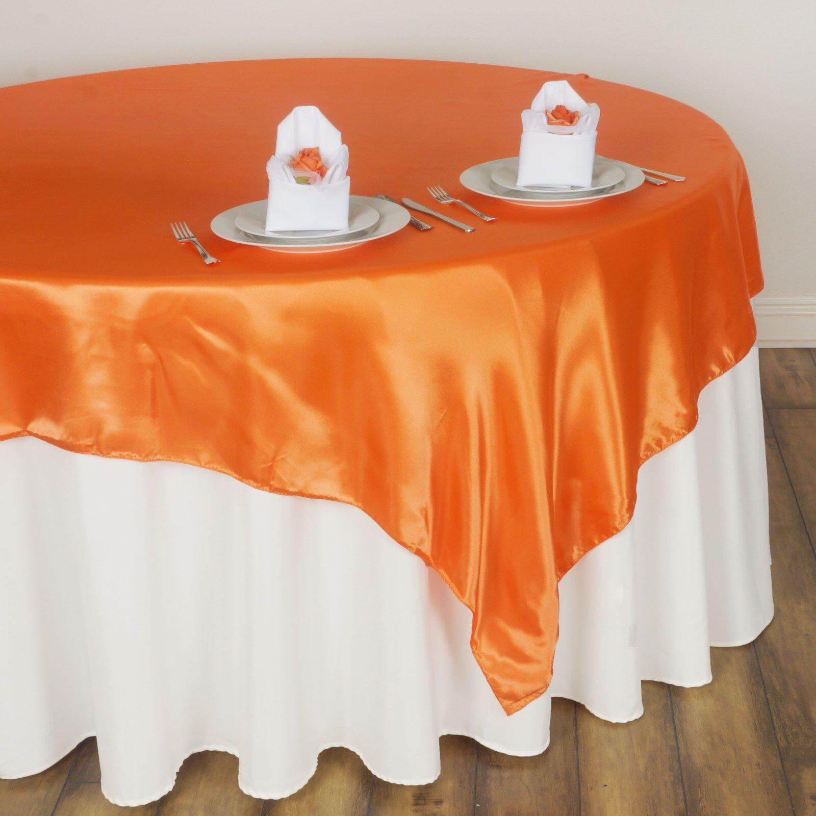 Satin 60"x60" Table Overlay Square Tablecloth Orange - Smooth Silky Touch Table Cover