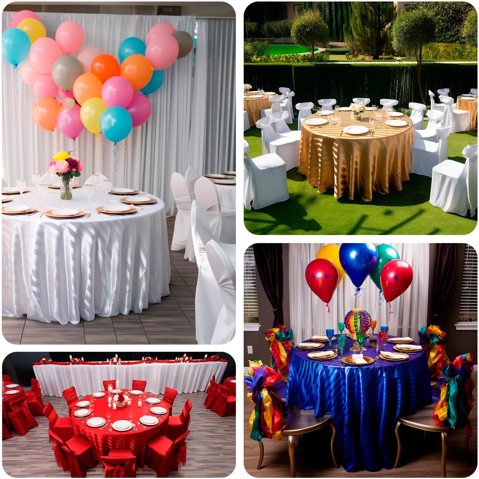Satin Striped 120" Round Tablecloth Silver Satin Stripe - Silky Smooth Seamless Table Cover
