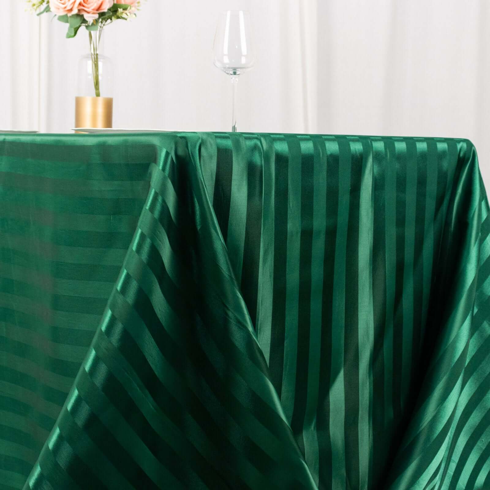 Satin Striped 90"x132" Rectangular Tablecloth Hunter Emerald Green Satin Stripe - Seamless Silky Smooth Table Cover