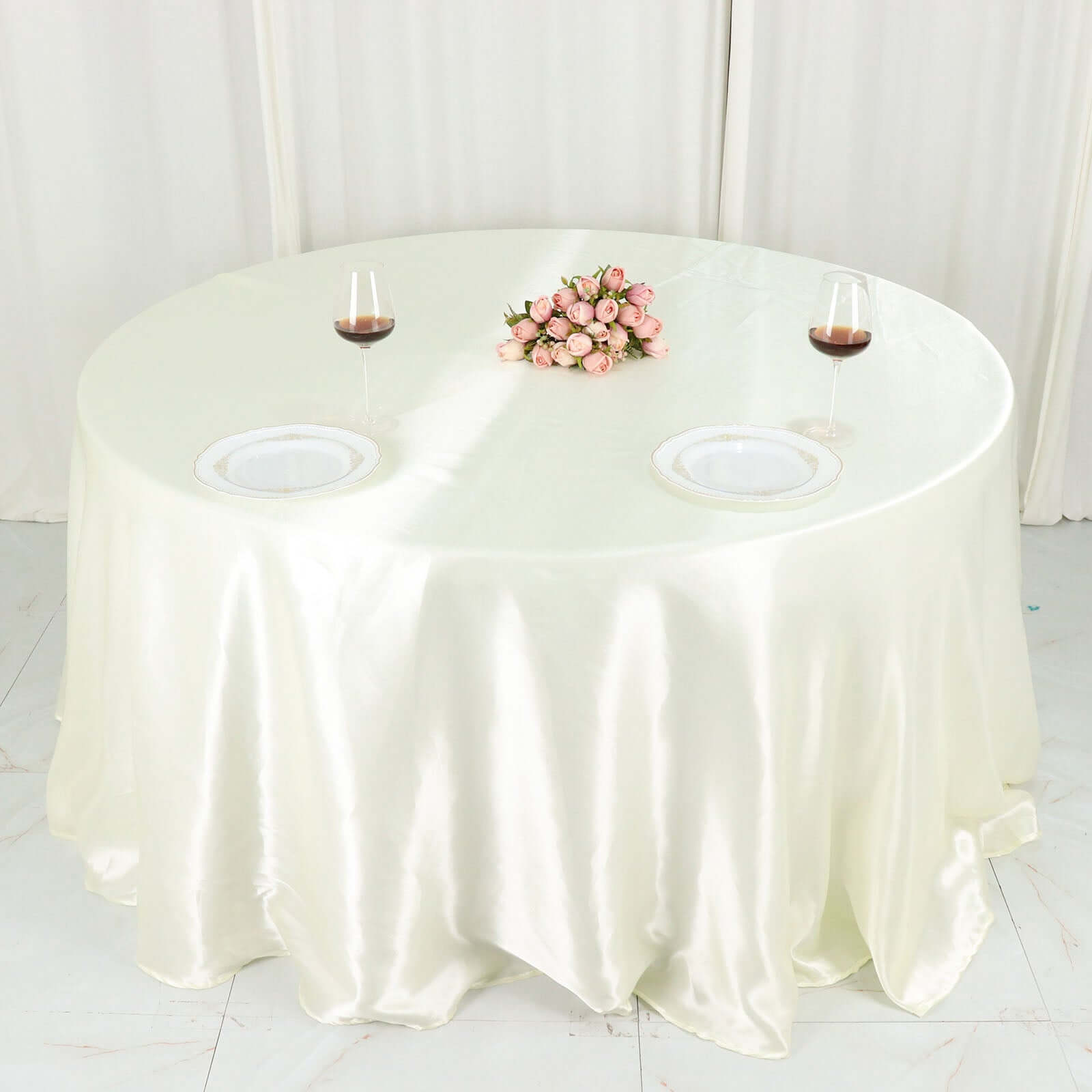Satin 132" Round Tablecloth Ivory - Stylish Seamless Table Cover
