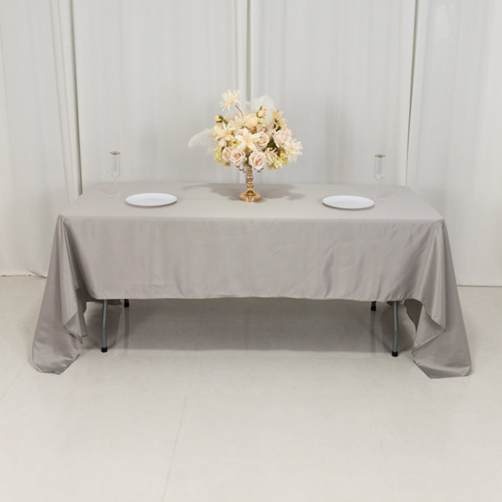 Lamour Satin 60"x126" Rectangle Tablecloth Silver - Soft & Silk-Like Table Cover