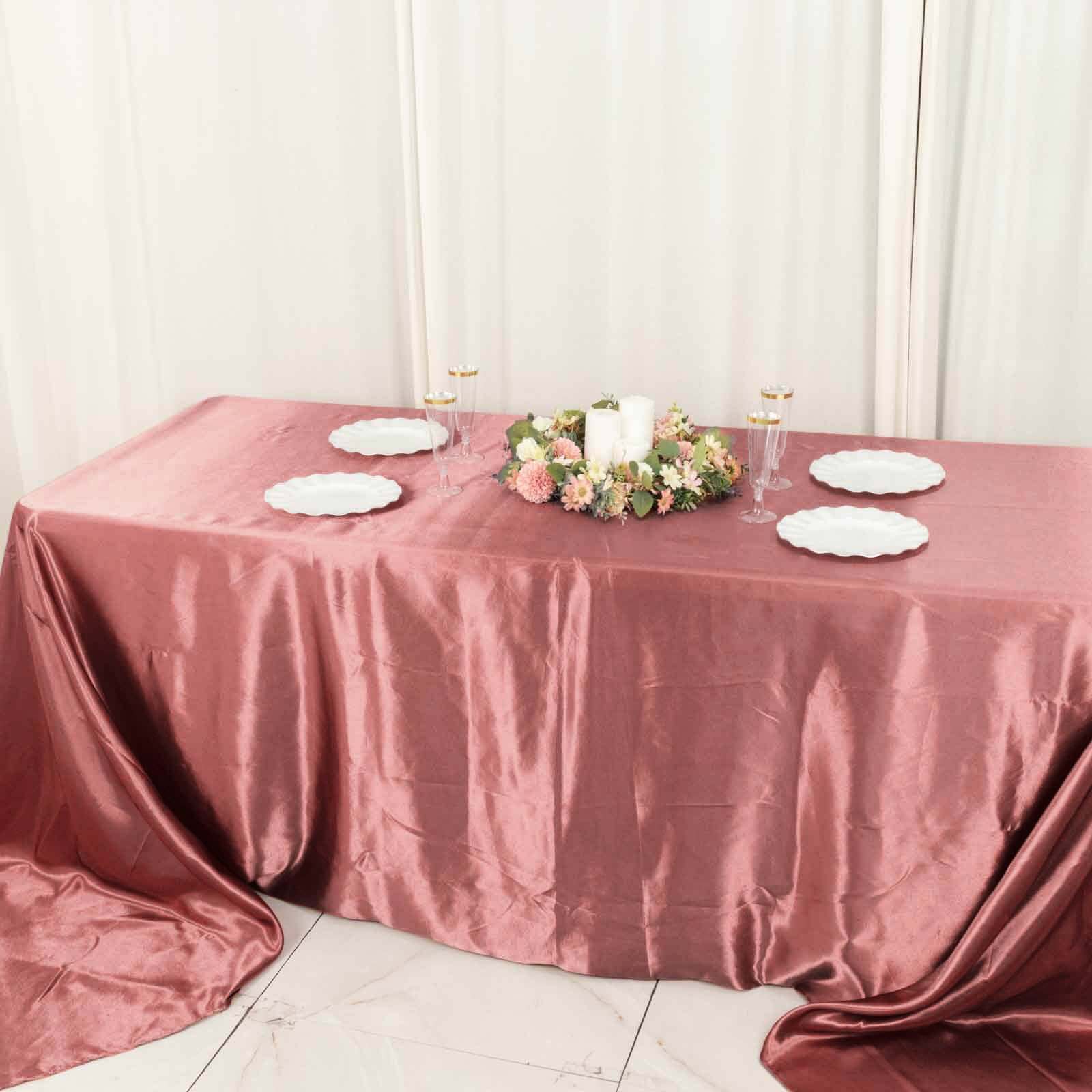 Satin Rectangular 90"x156" Tablecloth Cinnamon Rose - Seamless Table Cover