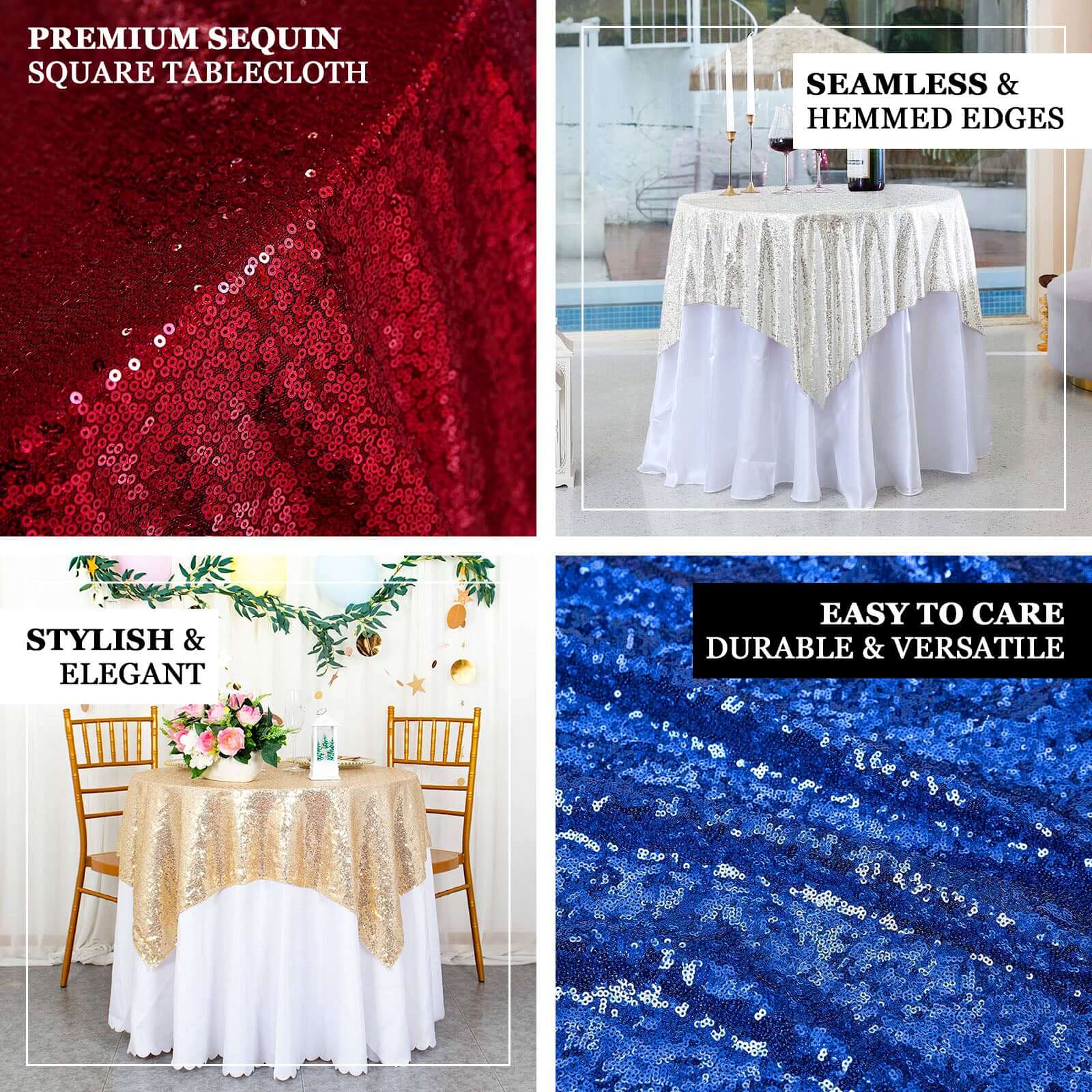 54"x54" Navy Blue Sequin Square Tablecloth