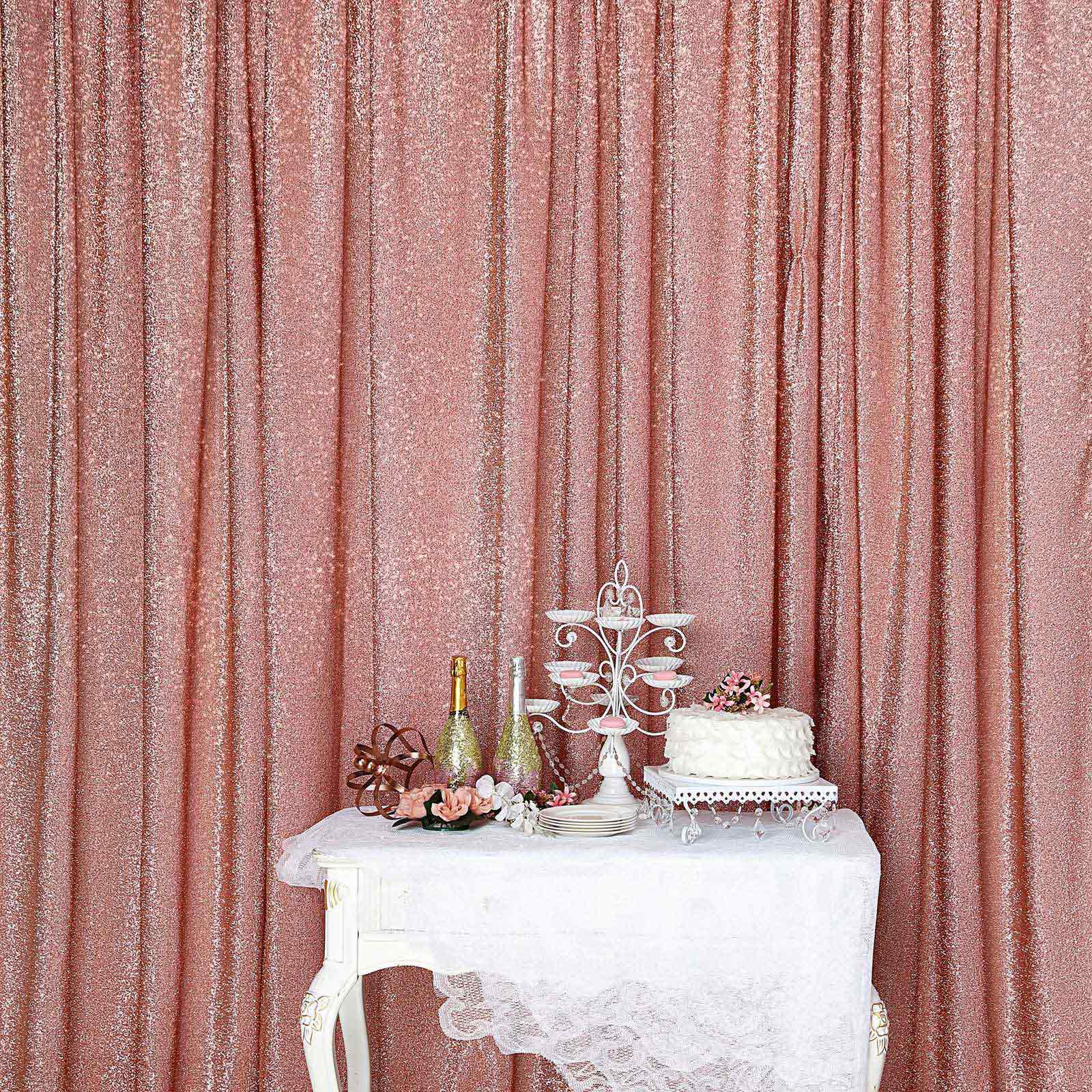 20ftx10ft Rose Gold Metallic Shimmer Tinsel Event Curtain Drapes, Backdrop Event Panel