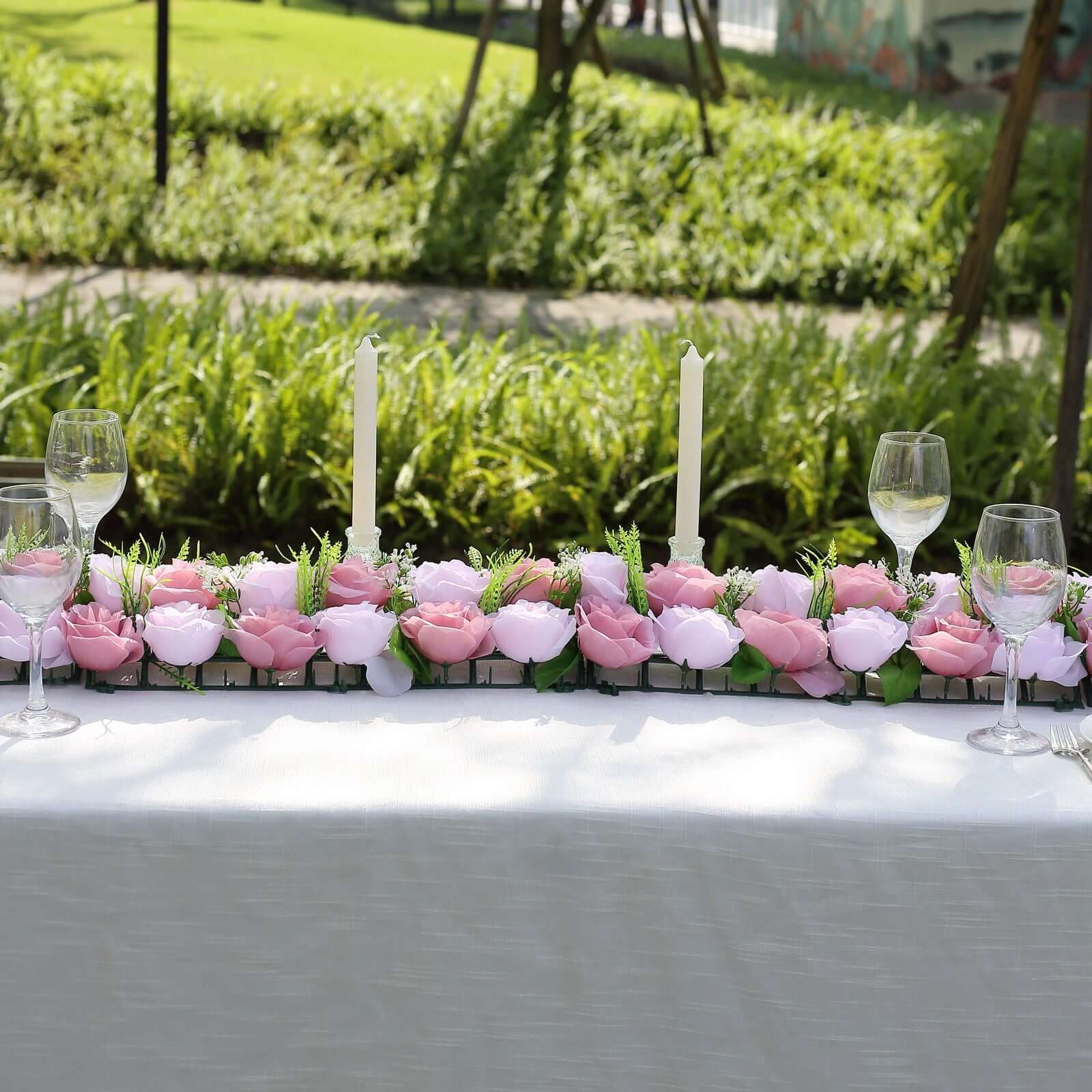 6 Pack Blush Dusty Rose Silk Flower Panel Table Runner, Artificial Floral Arrangements Wedding Table Centerpiece - 20"x8"