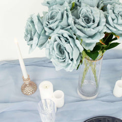 2 Bushes 17" Dusty Blue Premium Silk Jumbo Rose Flower Bouquet, High Quality Artificial Wedding Floral Arrangements