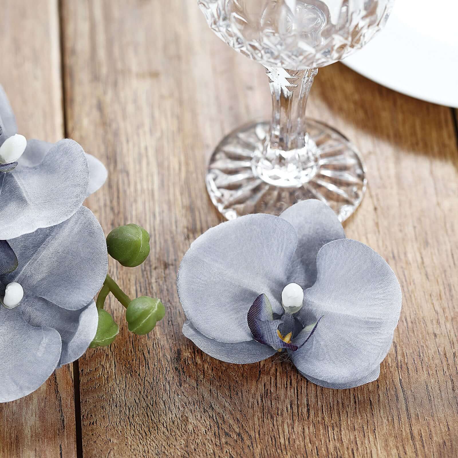 20 Silk Artificial Orchids Flower Heads Charcoal Gray - Versatile Floral Accents for DIY Floral Arrangements Corsages & Event Decor 4"