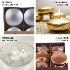 4 Pack 3" Metallic Silver Disc Unscented Floating Candles, Dripless