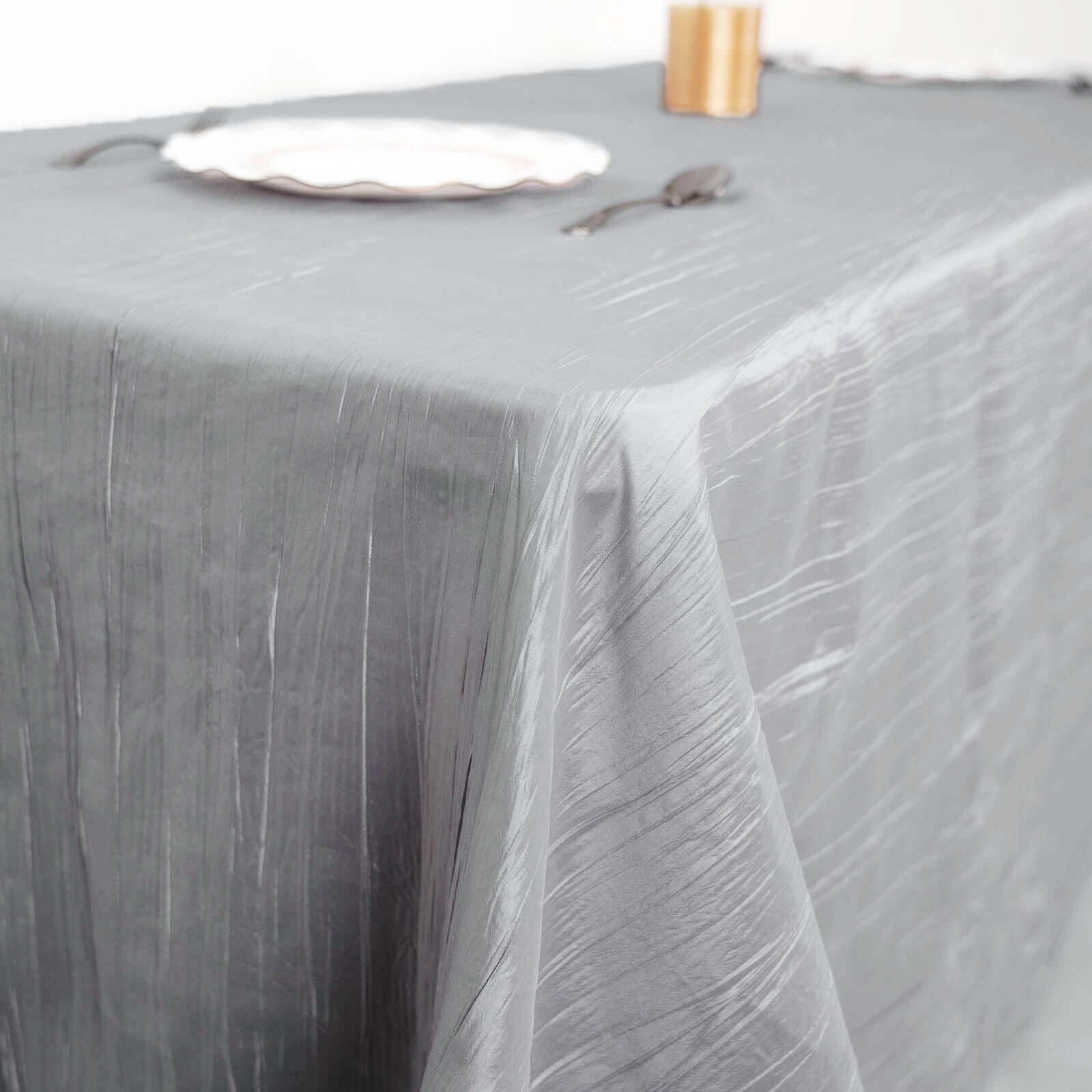 Taffeta 90"x132" Rectangle Tablecloth Silver - Seamless Accordion Crinkle Table Cover