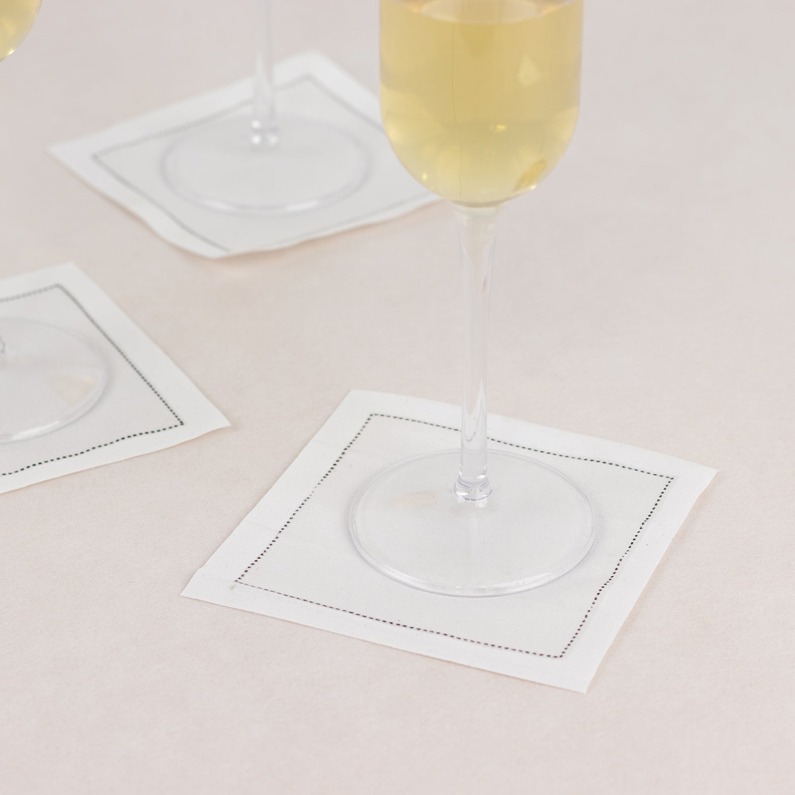 50-Pack Cotton Cocktail Napkins with Black Hemstitched Border White - Disposable 4.5"x4.5" Napkins for Events