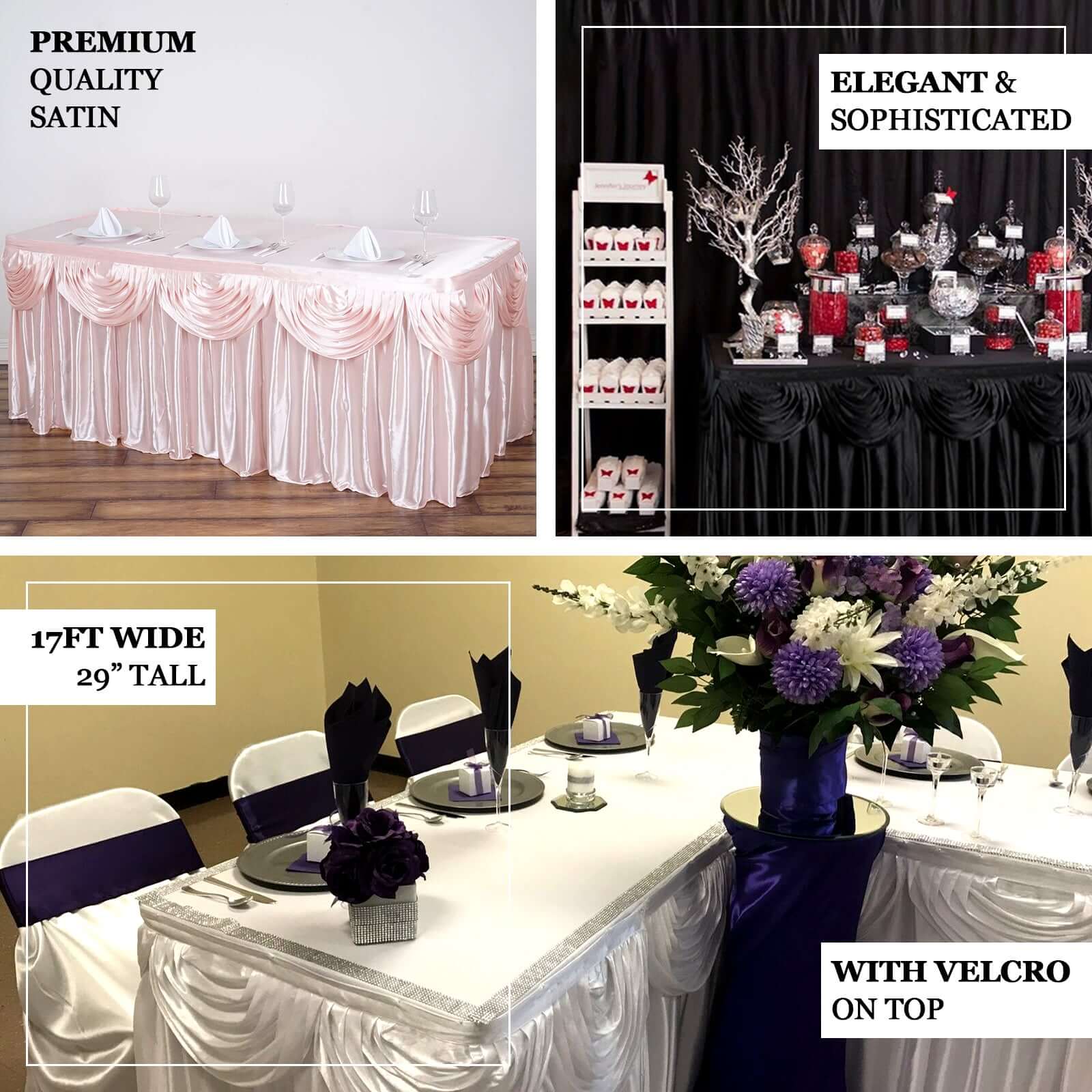 Satin 21ft Table Skirt White Pleated Double Drape Design - Soft & Graceful for Events