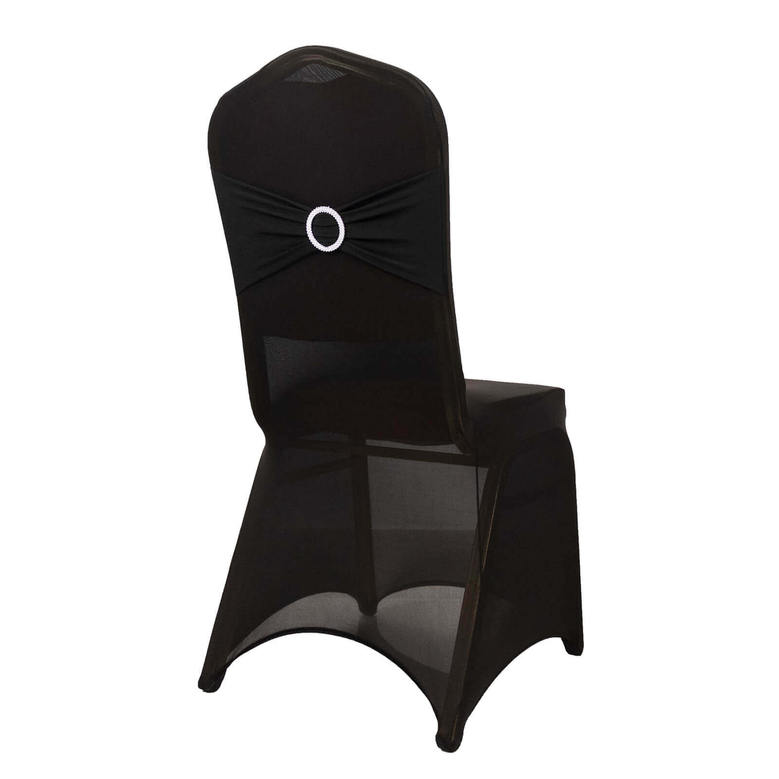 Spandex Chair Cover with Black Rhinestone Buckled Sash Band Blush - Stylish Stretch Fitted Slipcover for Banquets & Events