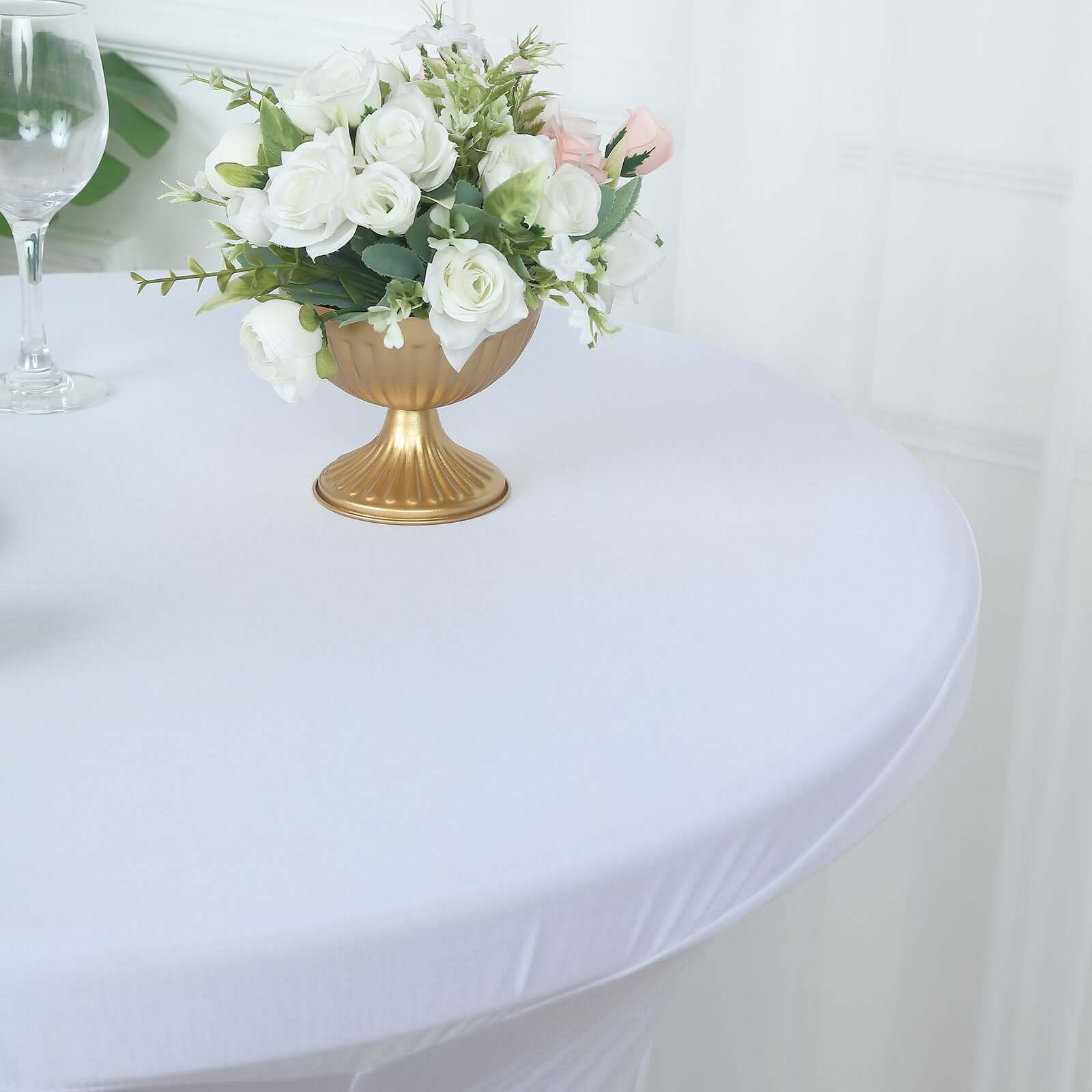 Heavy Duty Spandex 32" Fitted Round Cocktail Table Cover White Ruched Pleated - Durable Stretch Design