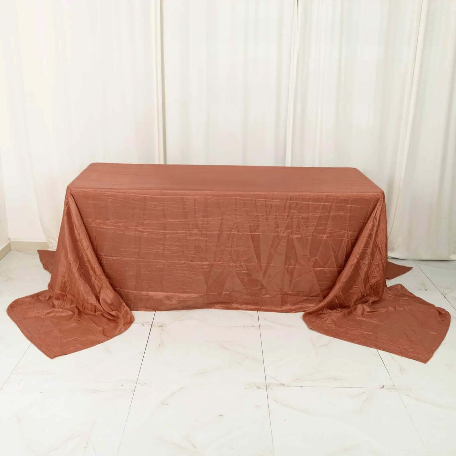 Taffeta 90"x156" Rectangle Tablecloth Terracotta (Rust) - Accordion Crinkle Seamless Table Cover