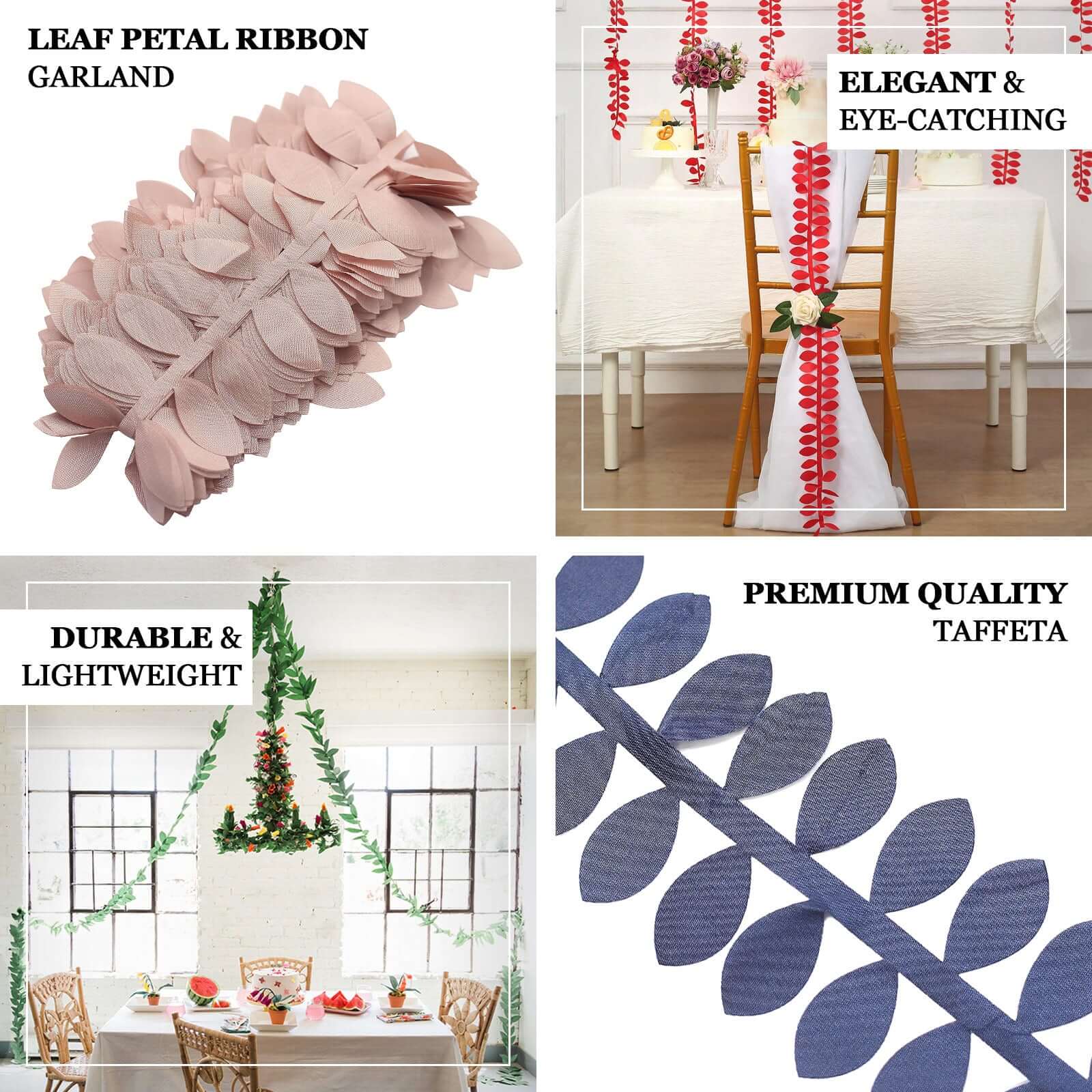 Taffeta Ribbon Sash with 4" Leaf Petal Design Terracotta (Rust) 50ft - Sophisticated Artificial Fabric Garland