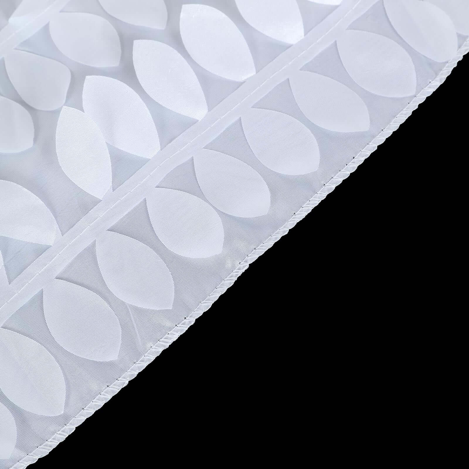 Taffeta 132" Round Tablecloth White 3D Leaf Petal Design Seamless Table Cover for Chic Wedding & Event Decor