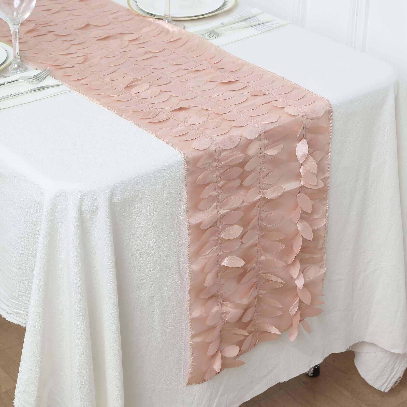 Taffeta Fabric 12"x108" Table Runner Dusty Rose - 3D Leaf Petal Design