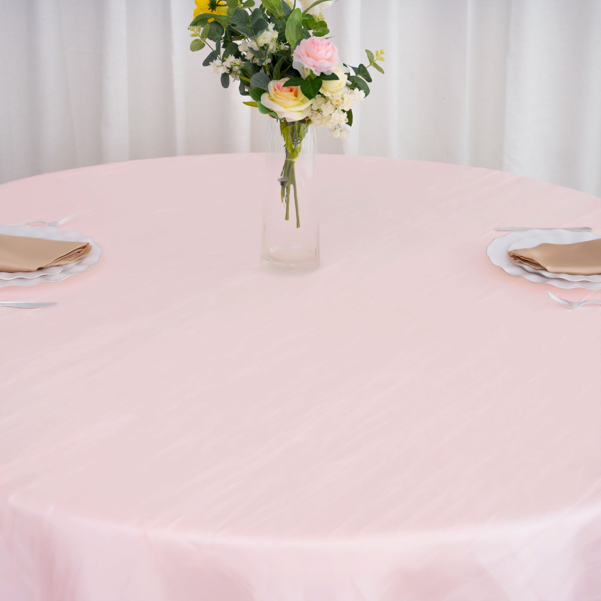 Taffeta 90"x90" Table Overlay Square Tablecloth Blush- Accordion Crinkle Table Cover
