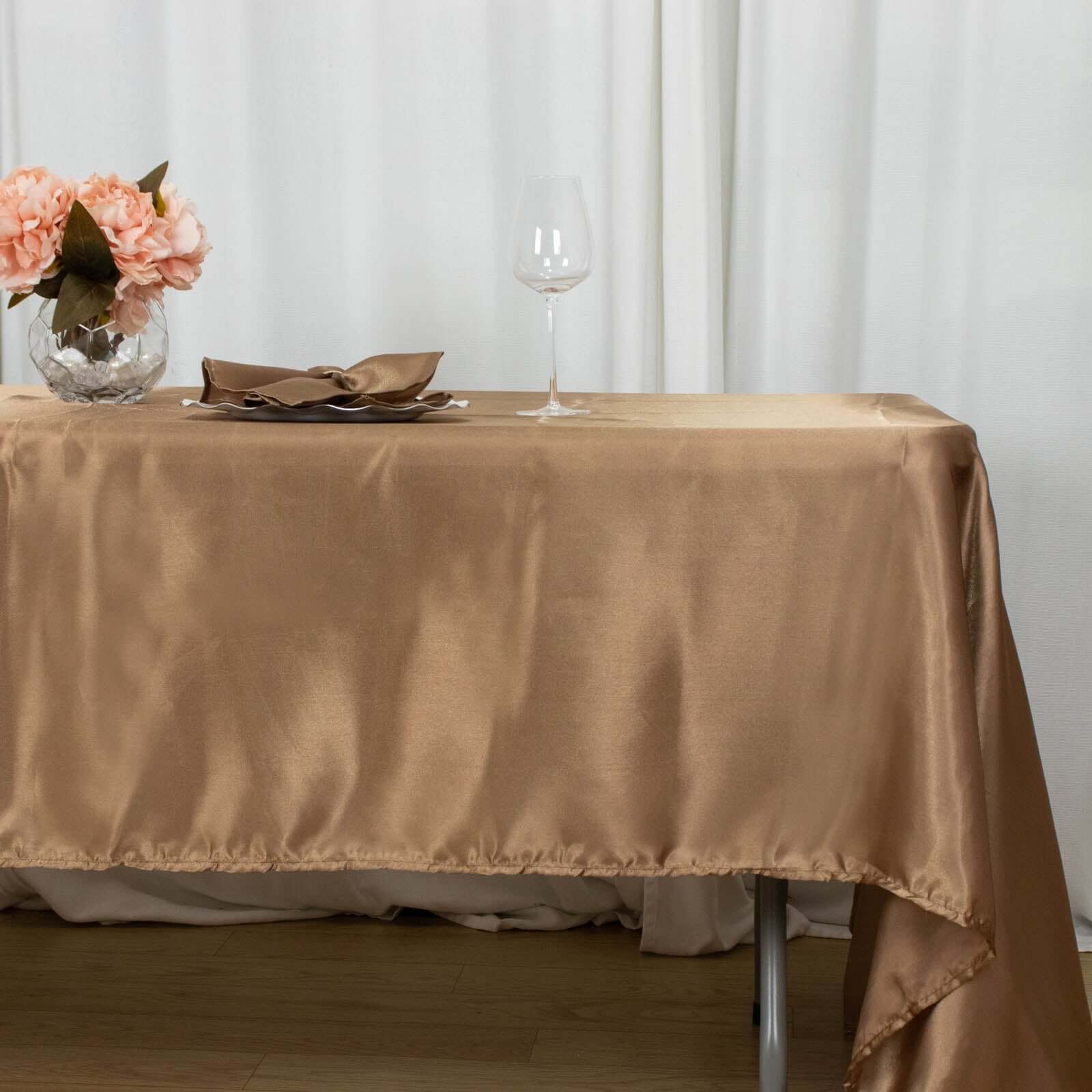 Satin Rectangular 60"x126" Tablecloth Taupe - Smooth and Lustrous Table Cover
