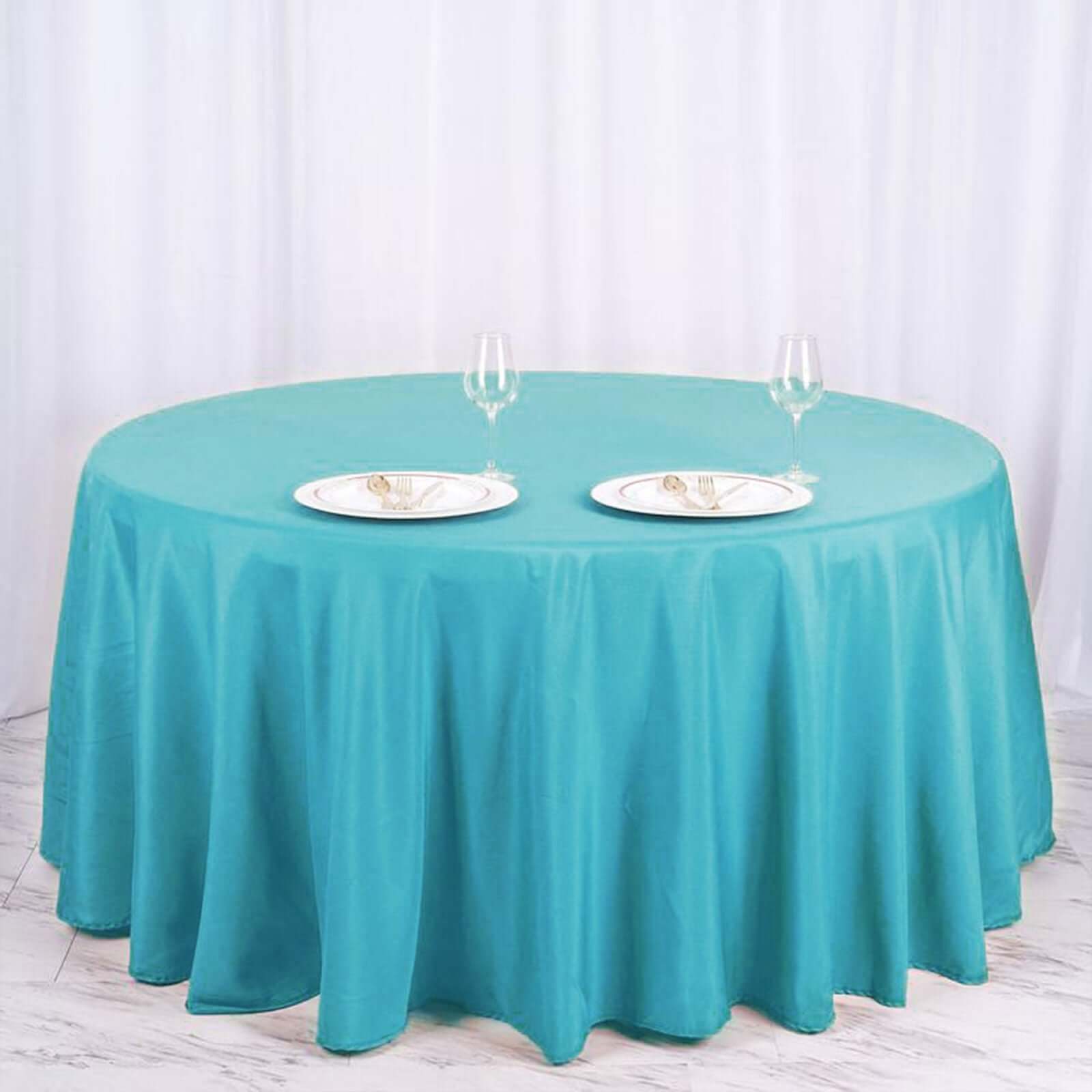 Polyester 120" Round Tablecloth Turquoise - Seamless Wrinkle-Resistant Table Cover