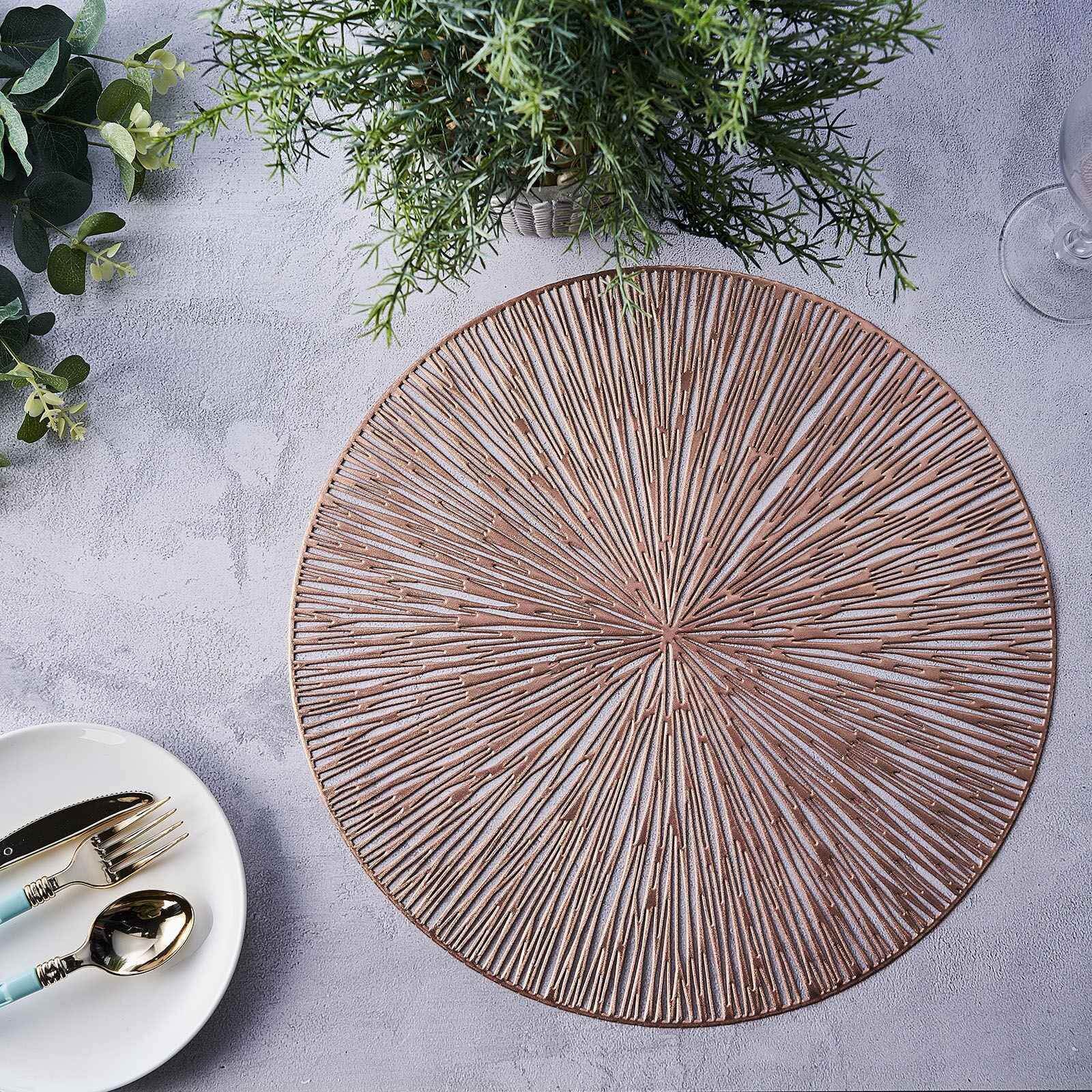 6-Pack Dining Table Mats Spiked Design Rose Gold - Vinyl Non-Slip Surface with Modern Appeal 15"