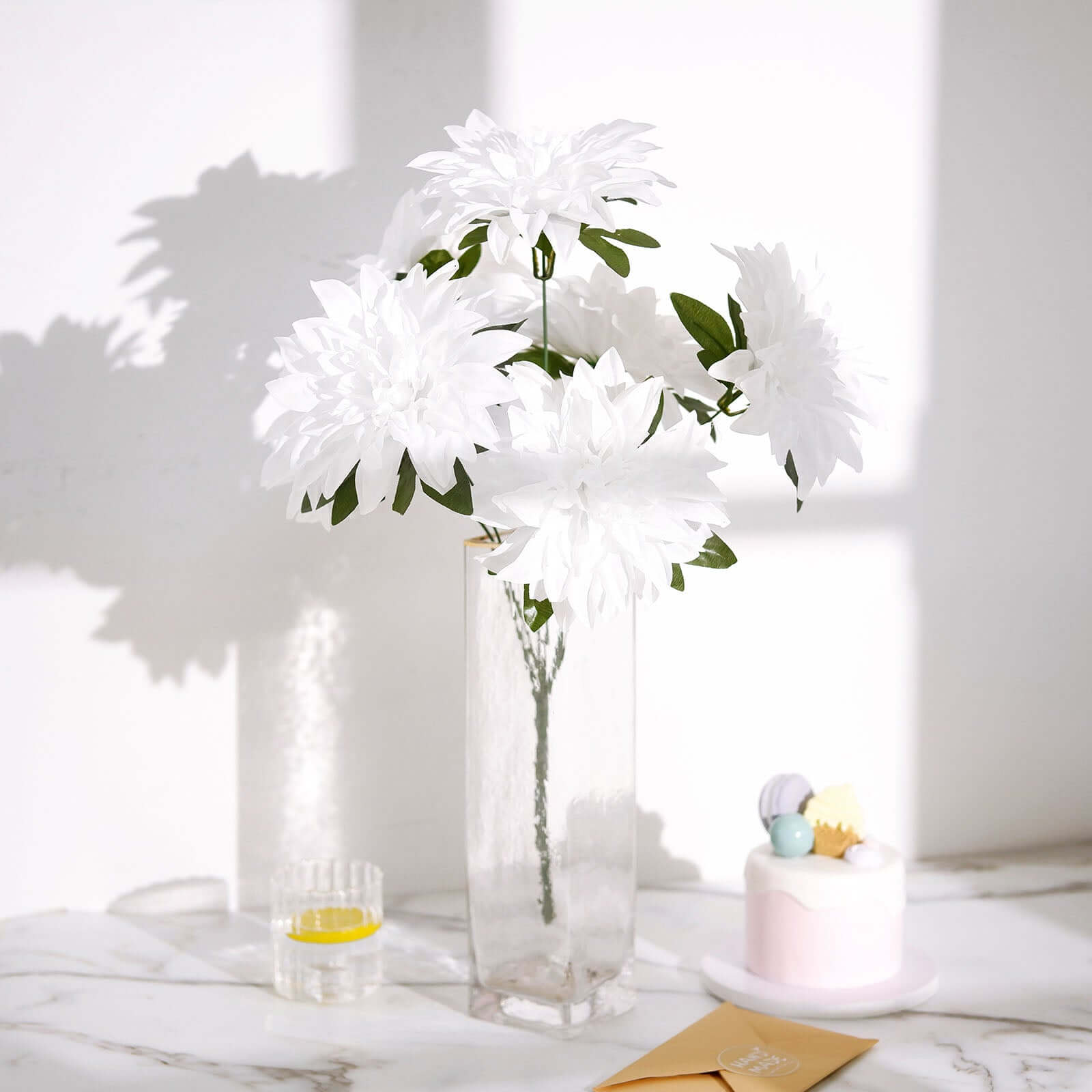 2 Bouquets 20" White Artificial Silk Dahlia Flower Spray Bushes