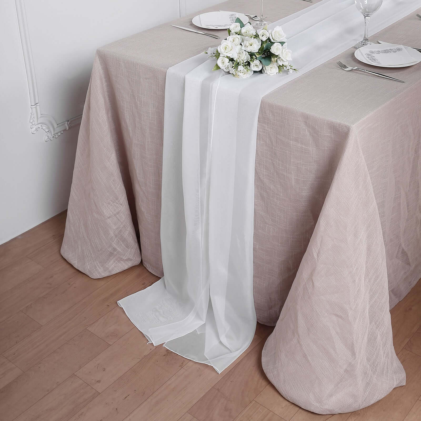 Premium Chiffon 6ft Table Runner White - Chic Flowy & Lightweight Table Decor