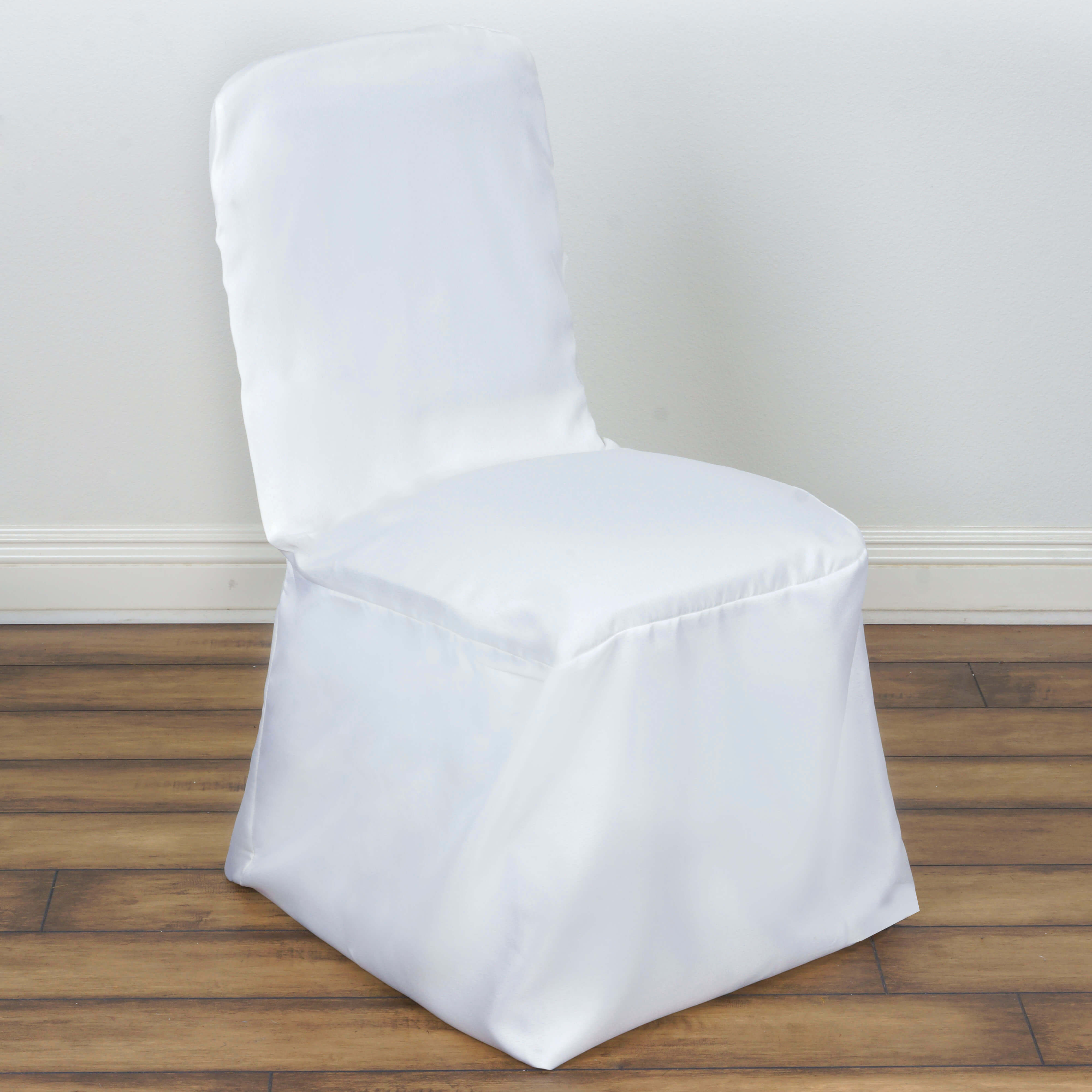 Polyester Chair Cover with Square Top for Banquet Chairs White - Durable Reusable Slip-On Cover for Weddings & Parties