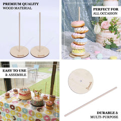 2-Pack Wooden Donut Stand Tower - Detachable Doughnut Rack Holder for Rustic Chic Dessert Tables