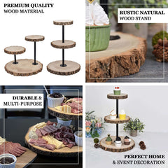 3-Tier Wooden Cheese Board Stand Natural Wood Slice Design - Rustic Cupcake Centerpiece with Assembly Tools 14"