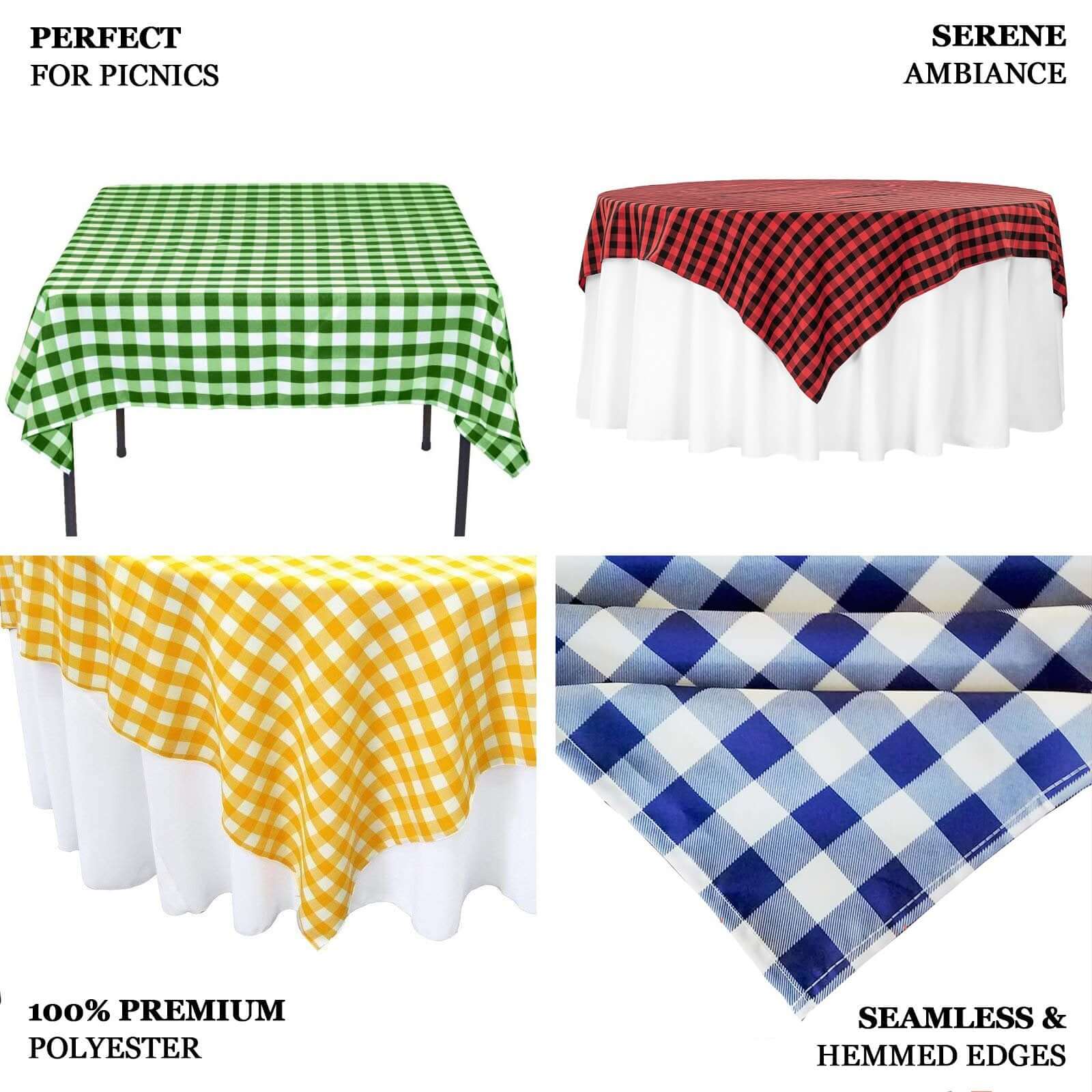 54"x54" White Yellow Seamless Buffalo Plaid Square Table Overlay, Checkered Gingham Polyester Table Overlay