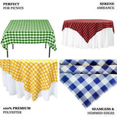 54"x54" White Yellow Seamless Buffalo Plaid Square Table Overlay, Checkered Gingham Polyester Table Overlay