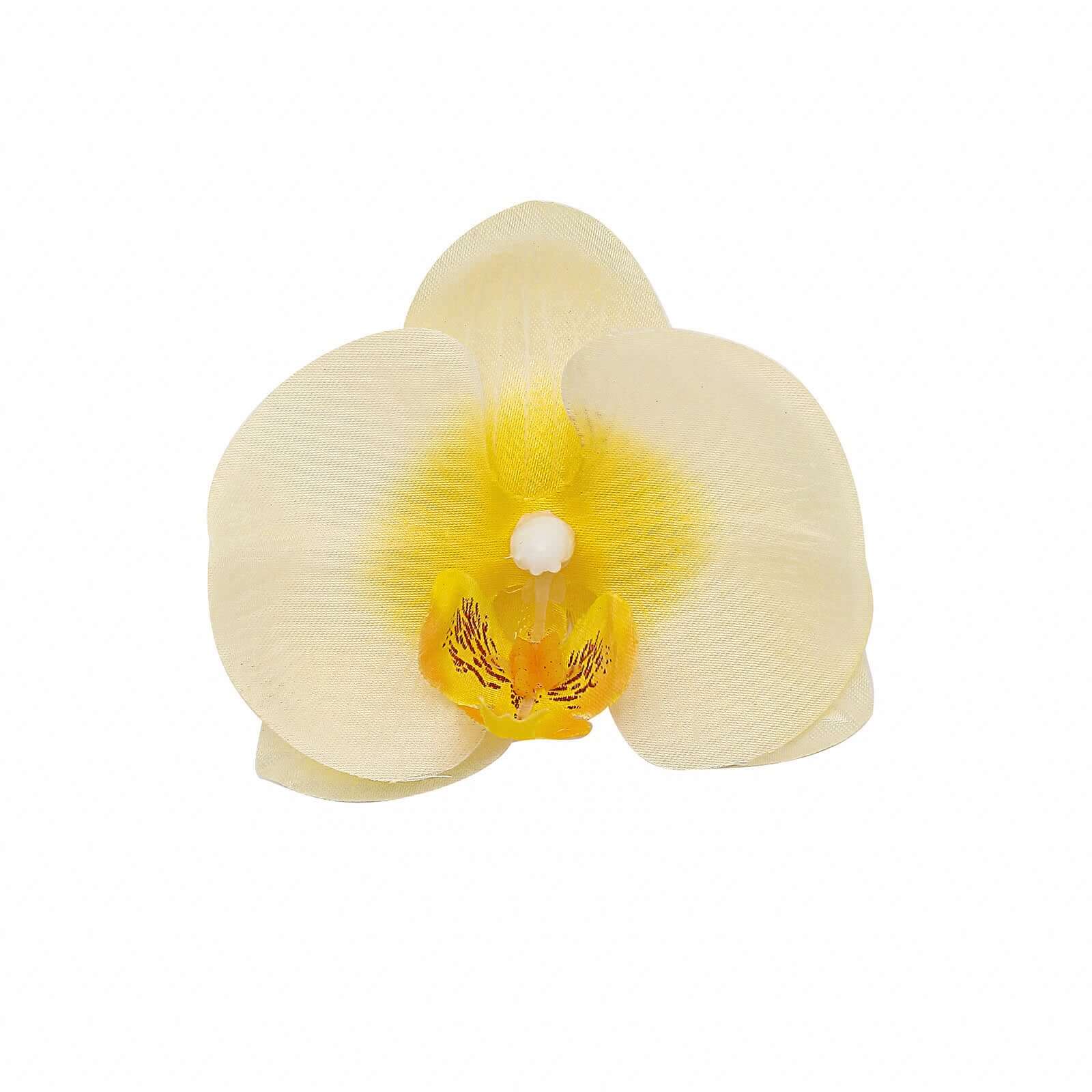 20 Silk Artificial Orchids Flower Heads Yellow - Versatile Floral Accents for DIY Floral Arrangements Corsages & Event Decor 4"