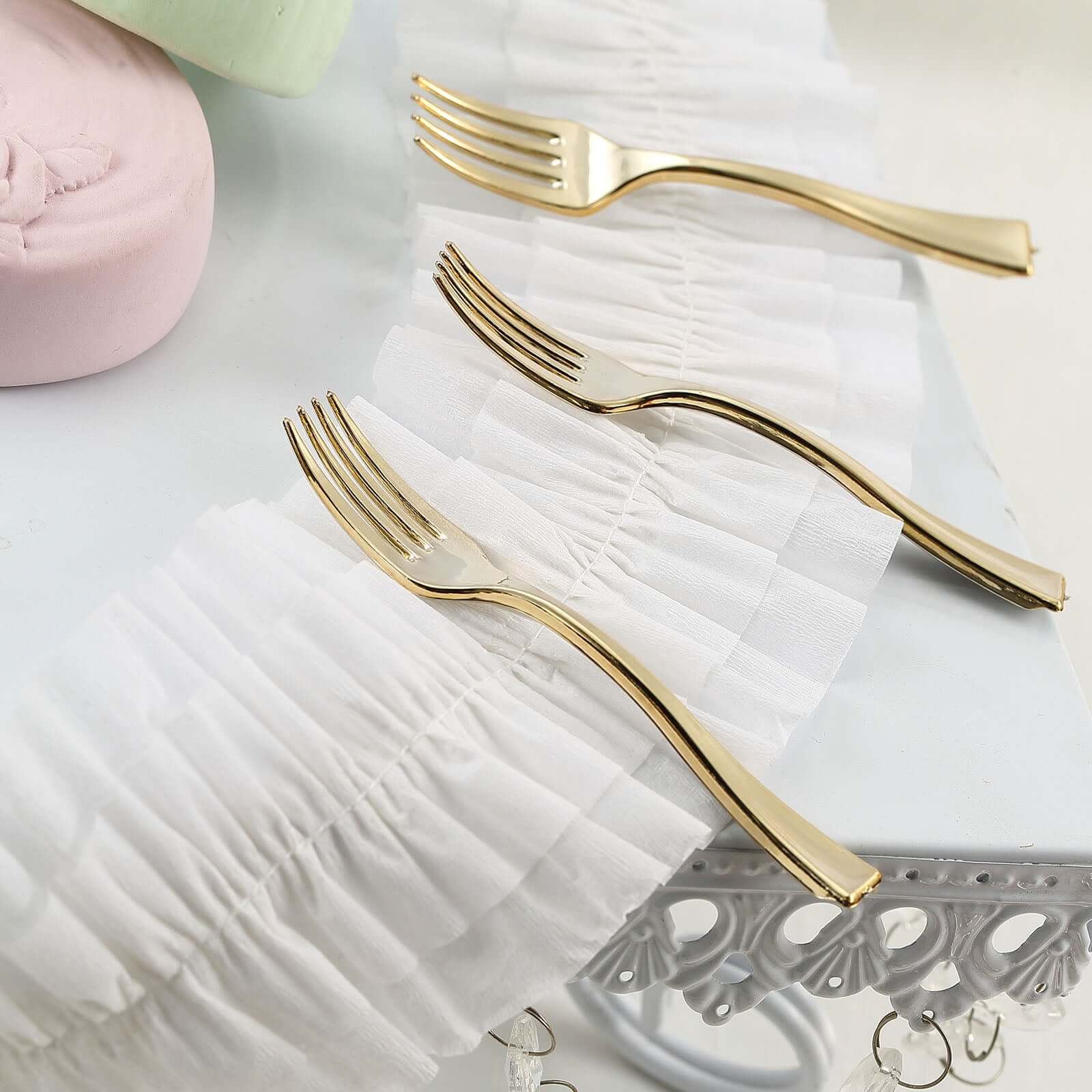 24-Pack Plastic Mini Dessert Forks Gold - Heavy Duty Disposable Appetizer Forks 4"