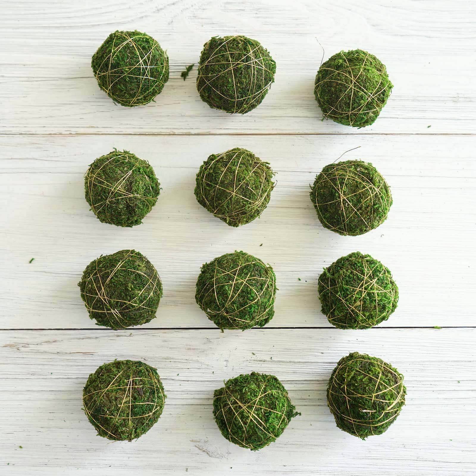 12-Pack Moss Ball Vase Fillers Handmade with Golden Twine Natural Preserved - DIY Decorative Craft Projects 2"