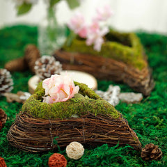 Set of 2 Heart Shaped Planter Boxes Preserved Moss Twigs Green - Flower Basket Centerpieces 14", 11"