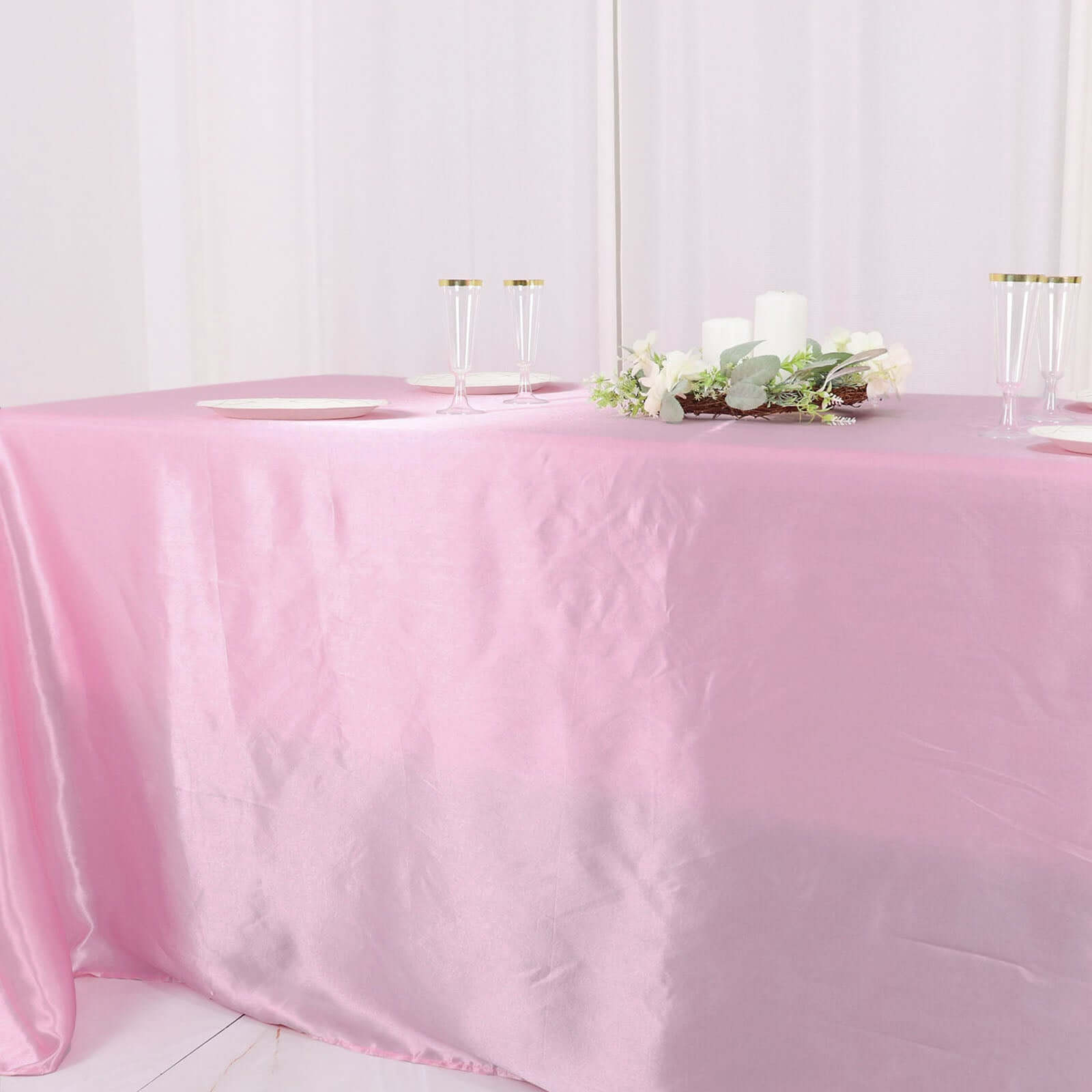 Satin Rectangular 90"x132" Tablecloth Pink Satin - Seamless Table Cover