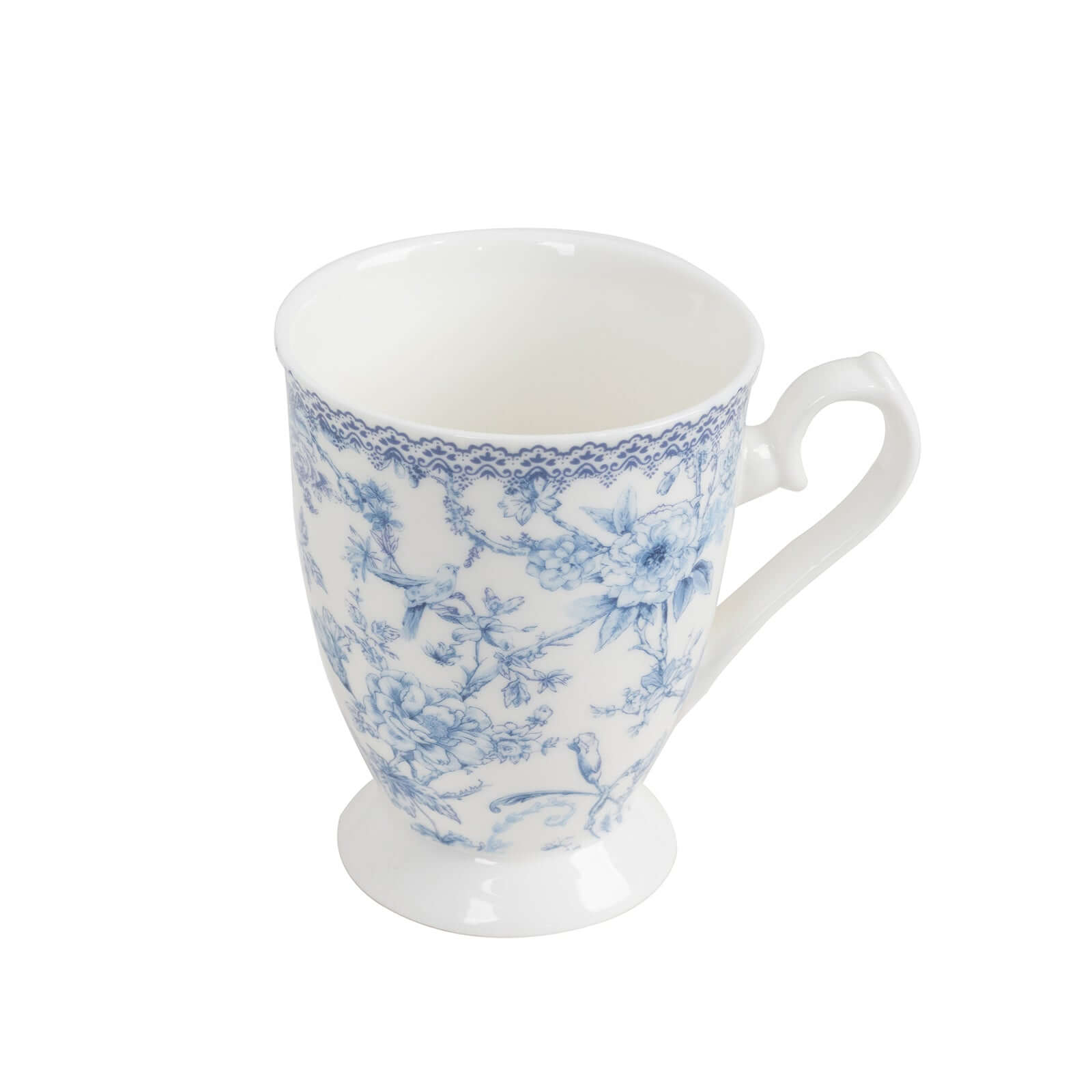 White Blue French Toile Bridal Shower Gift Set, 2 Pack Porcelain Tea Cups With Matching Keepsake Gift Box and Satin Ribbon Handle