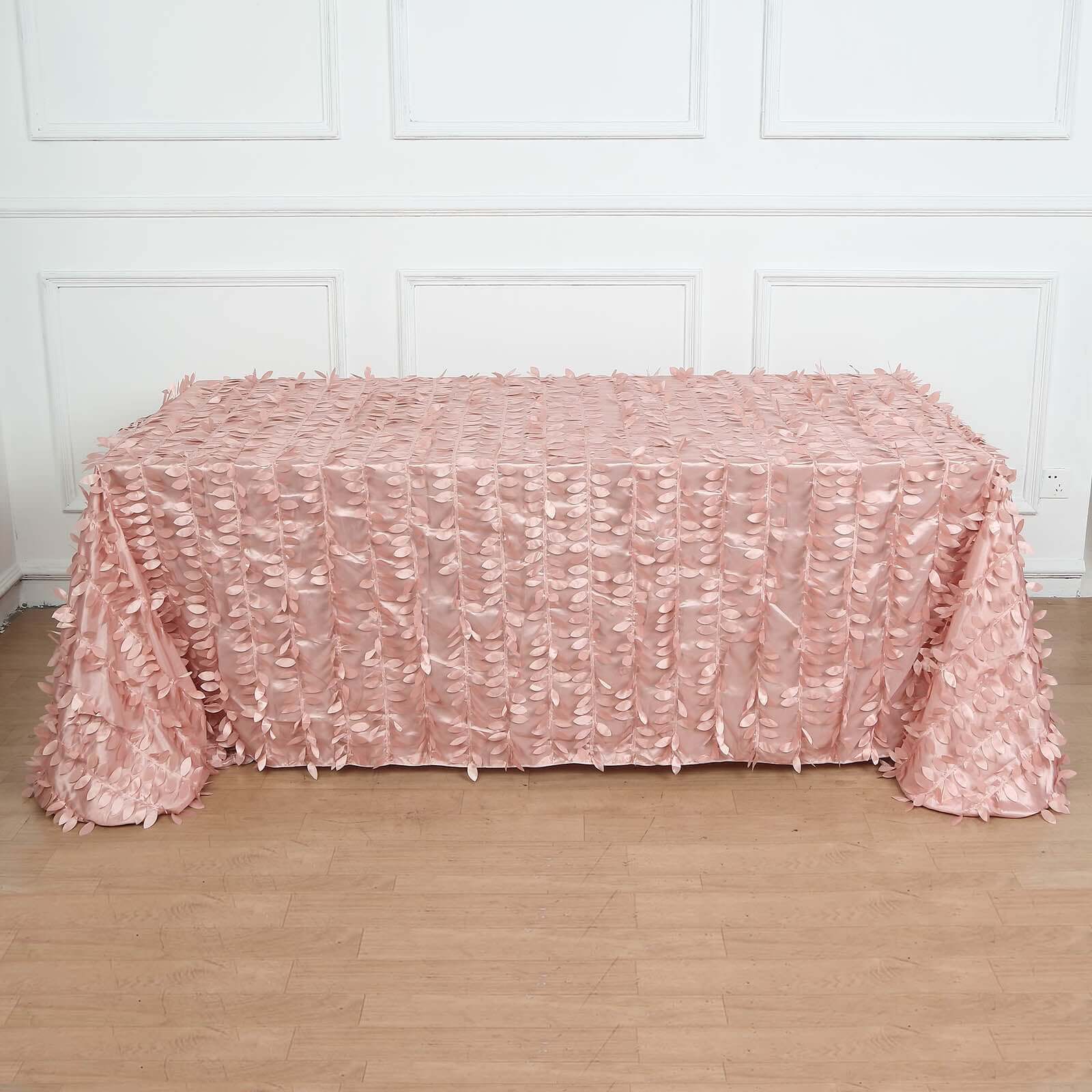 Taffeta 90"x156" Rectangle Tablecloth Dusty Rose | 3D Leaf Petal Design Seamless Table Cover